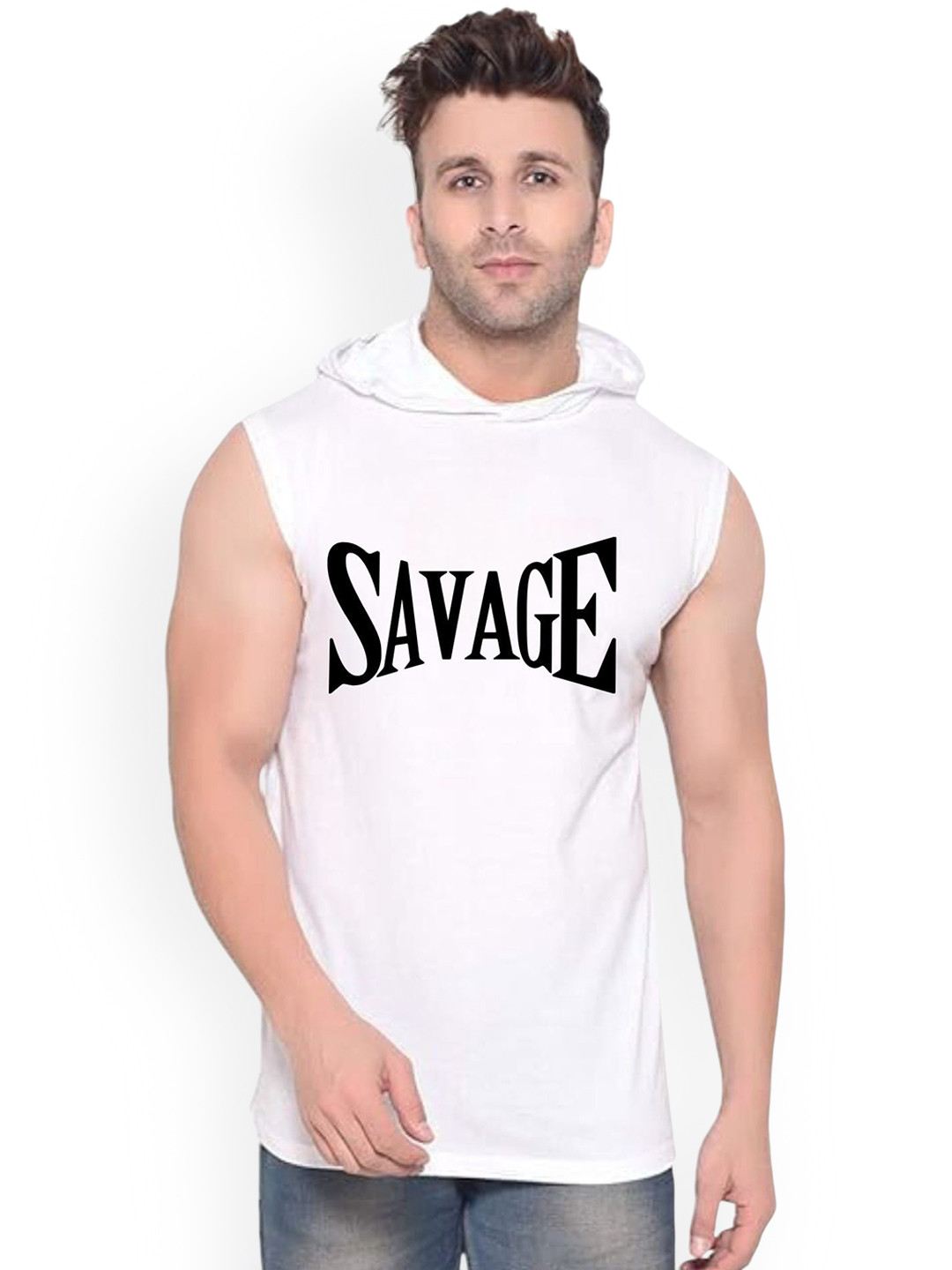 Fashnobic Men Savage Printed Hooded-Neck Gym Vests
