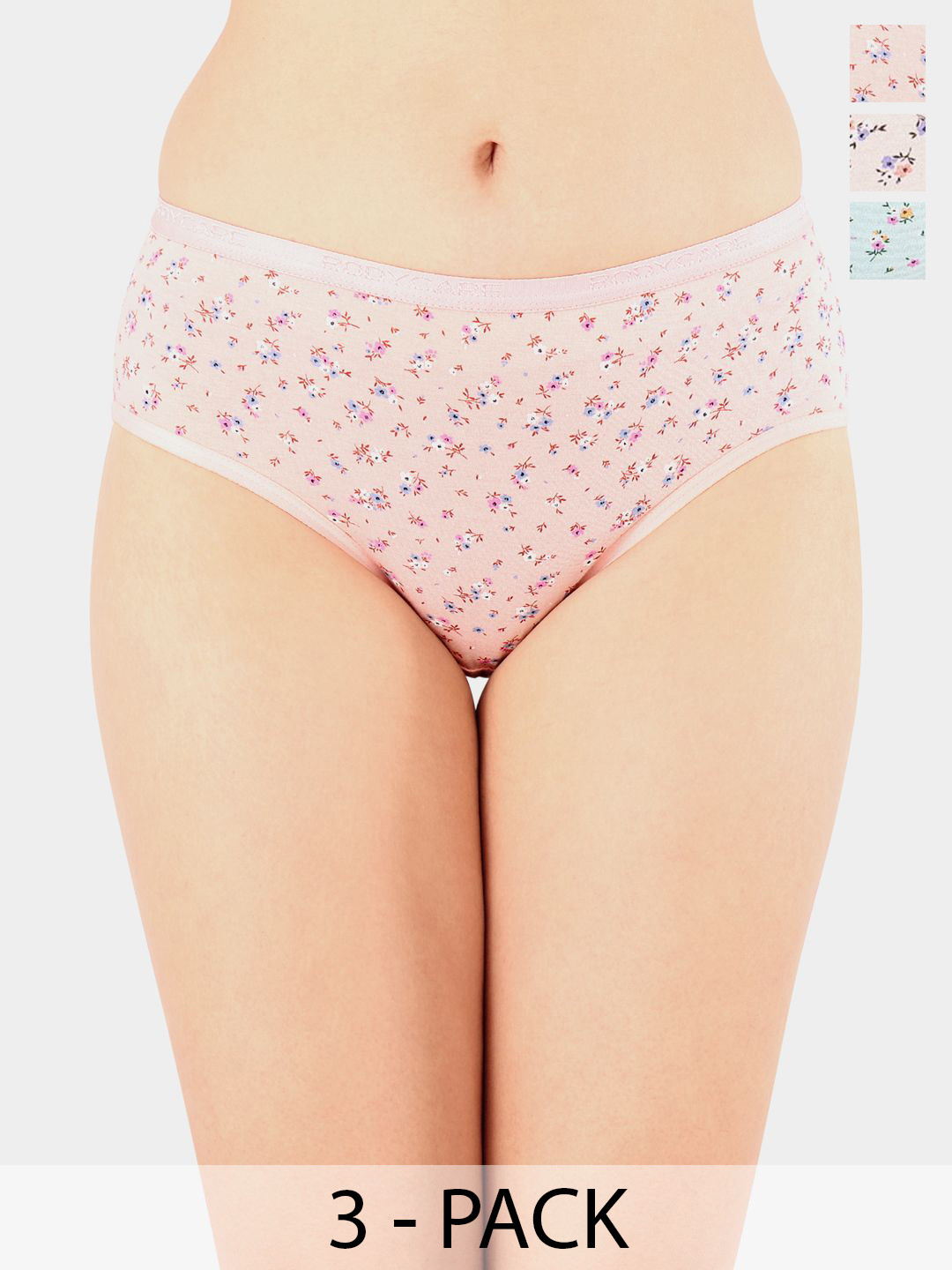 Bodycare Pack Of 3 Premium Assorted Floral Cotton Outer Elasticated Basic Briefs - 5233