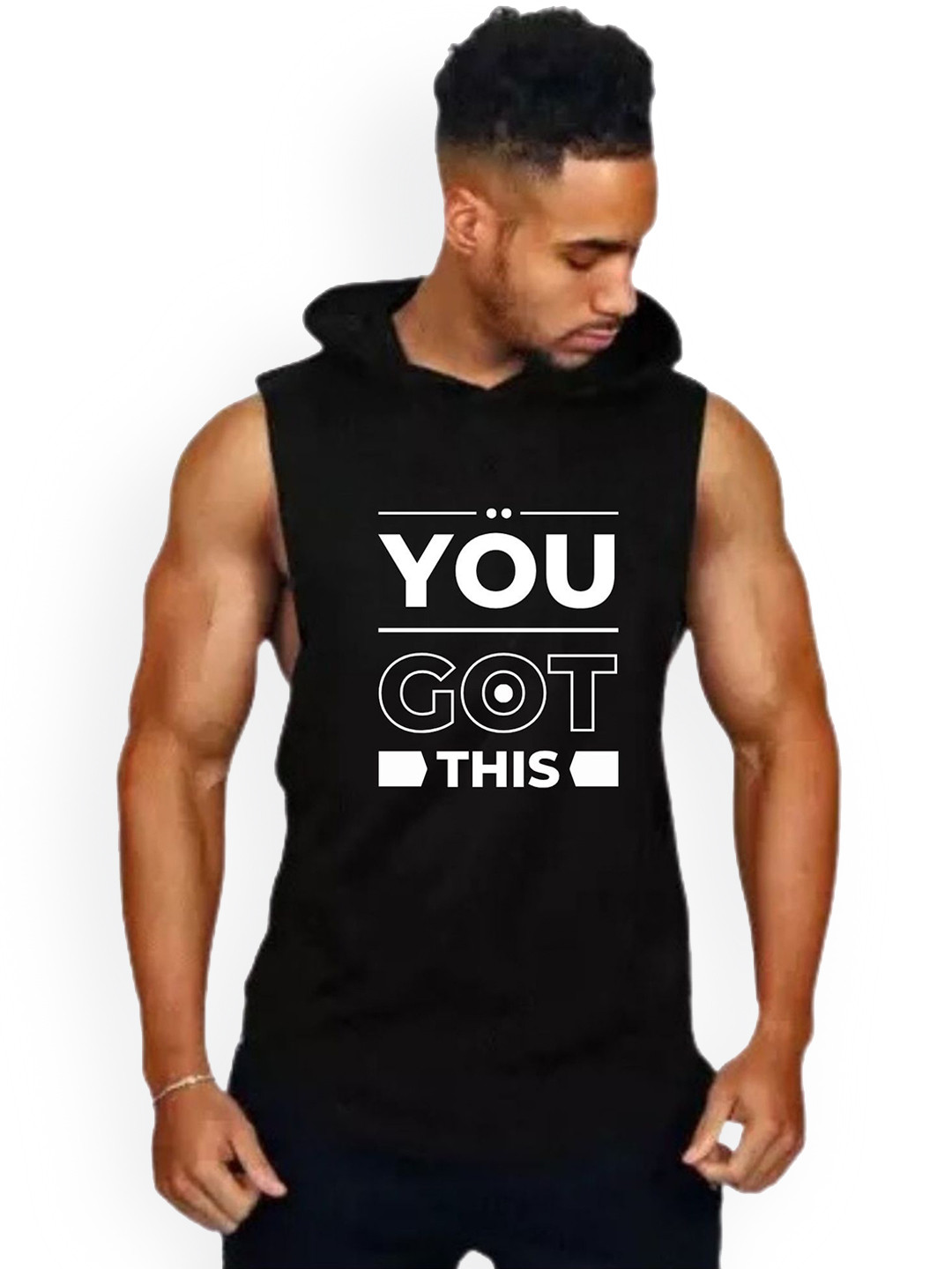 Fashnobic Men You Got This Printed Hooded Neck Cotton Gym Vest