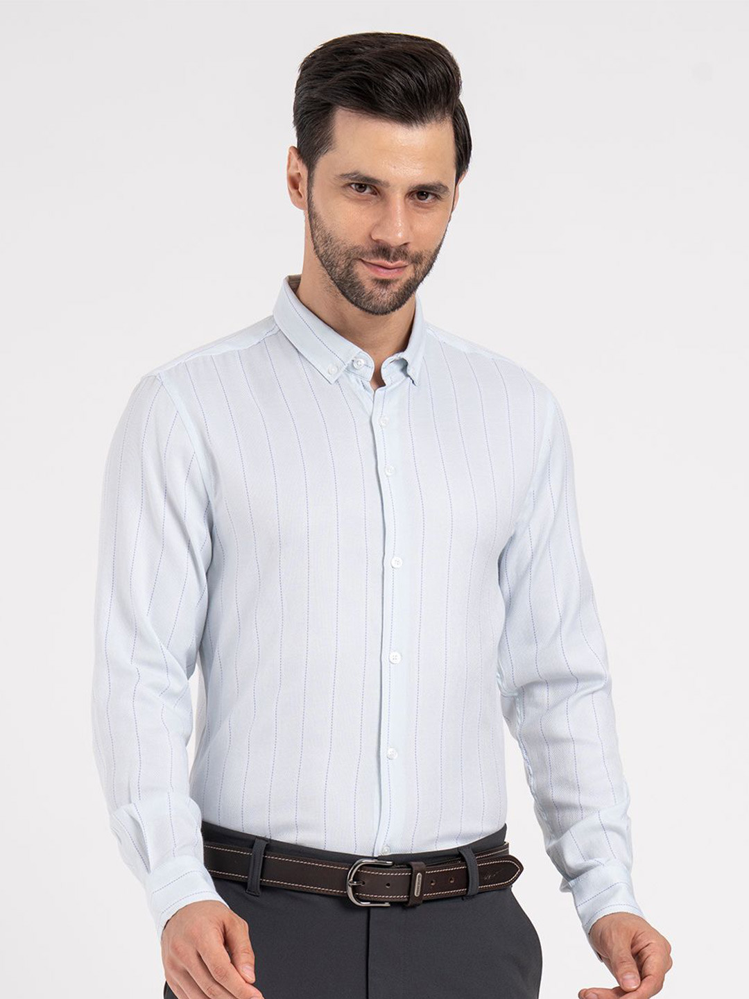 Red Tape Men Vertical Striped Button-Down Collar Formal Shirt