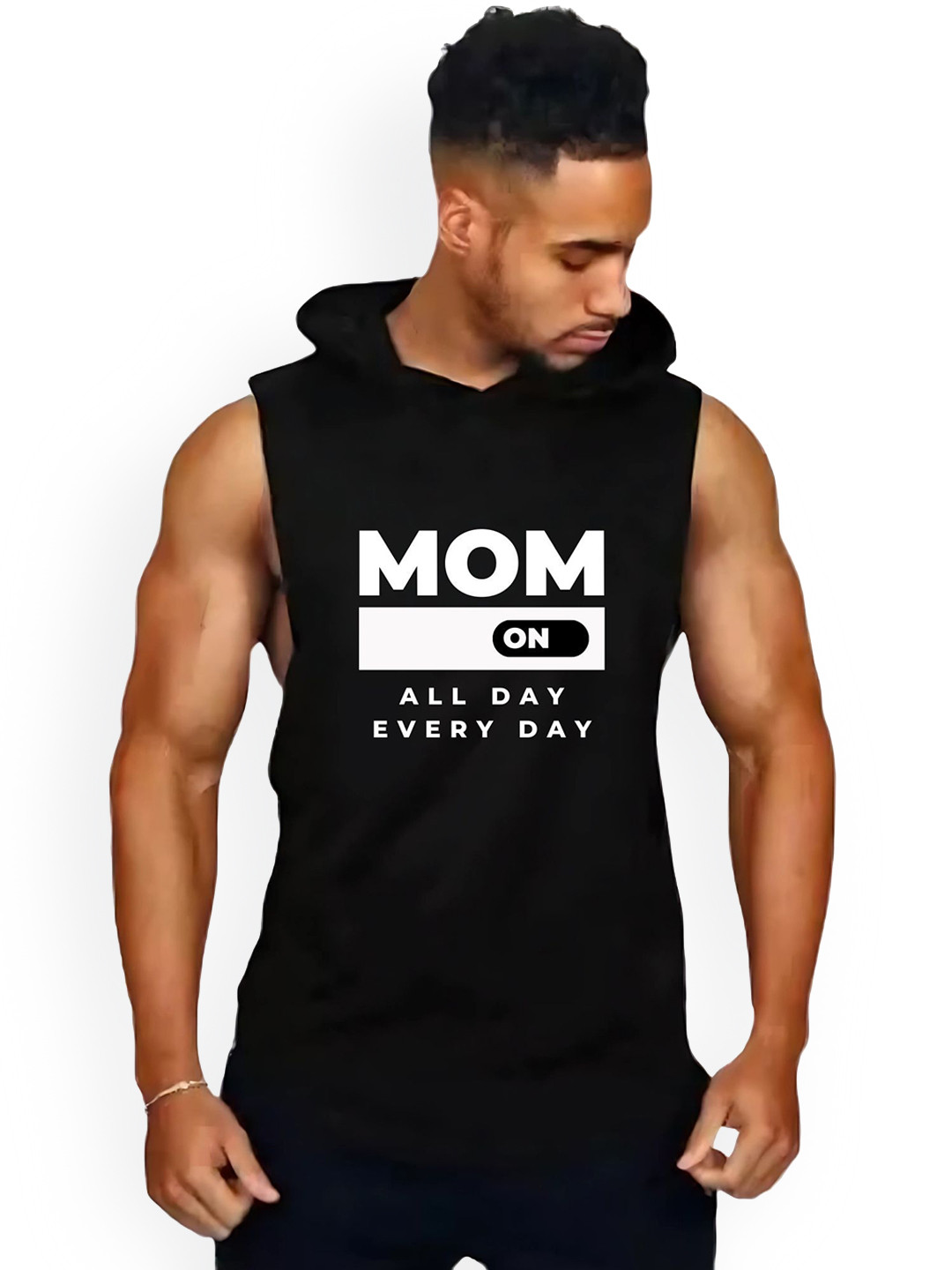 Fashnobic Men Mom Mode On  Printed Hooded-Neck Gym Vests FB/103_Print-174_gym_vest