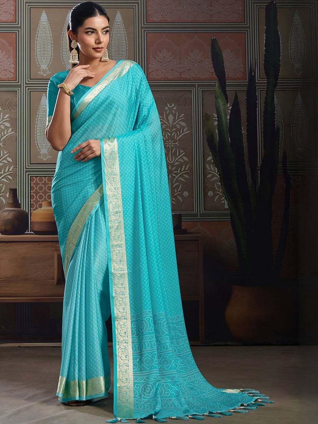 Mitera Bandhani Zari Pure Crepe Saree