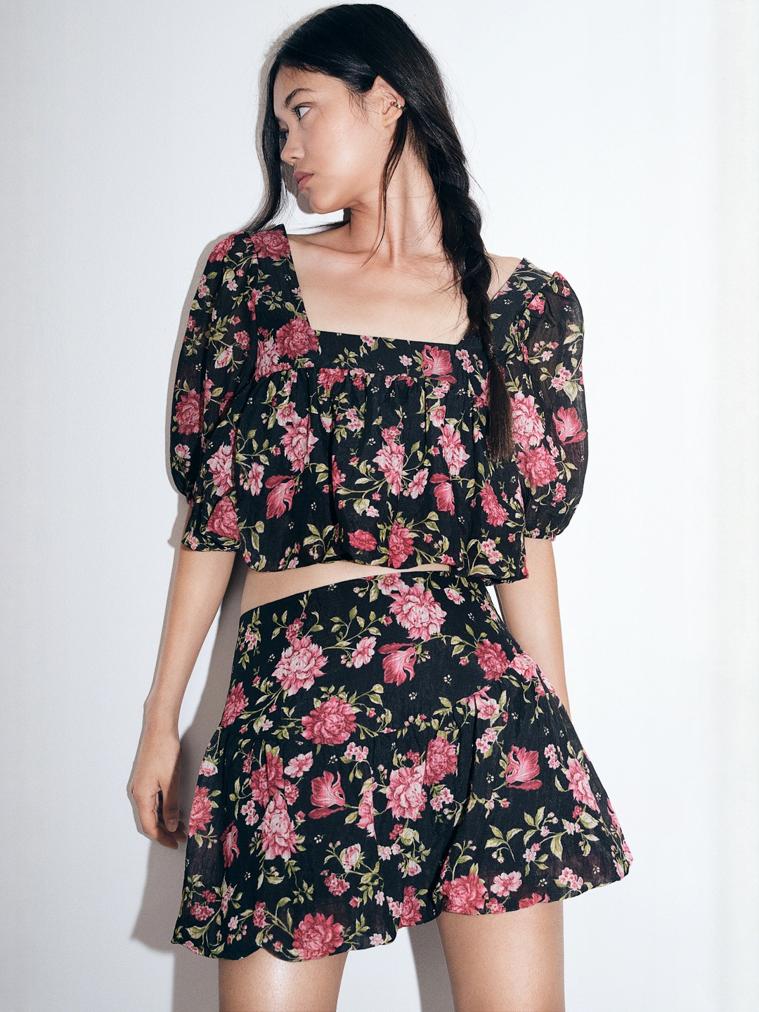 H&M Patterned Bubble-Hem Skirt