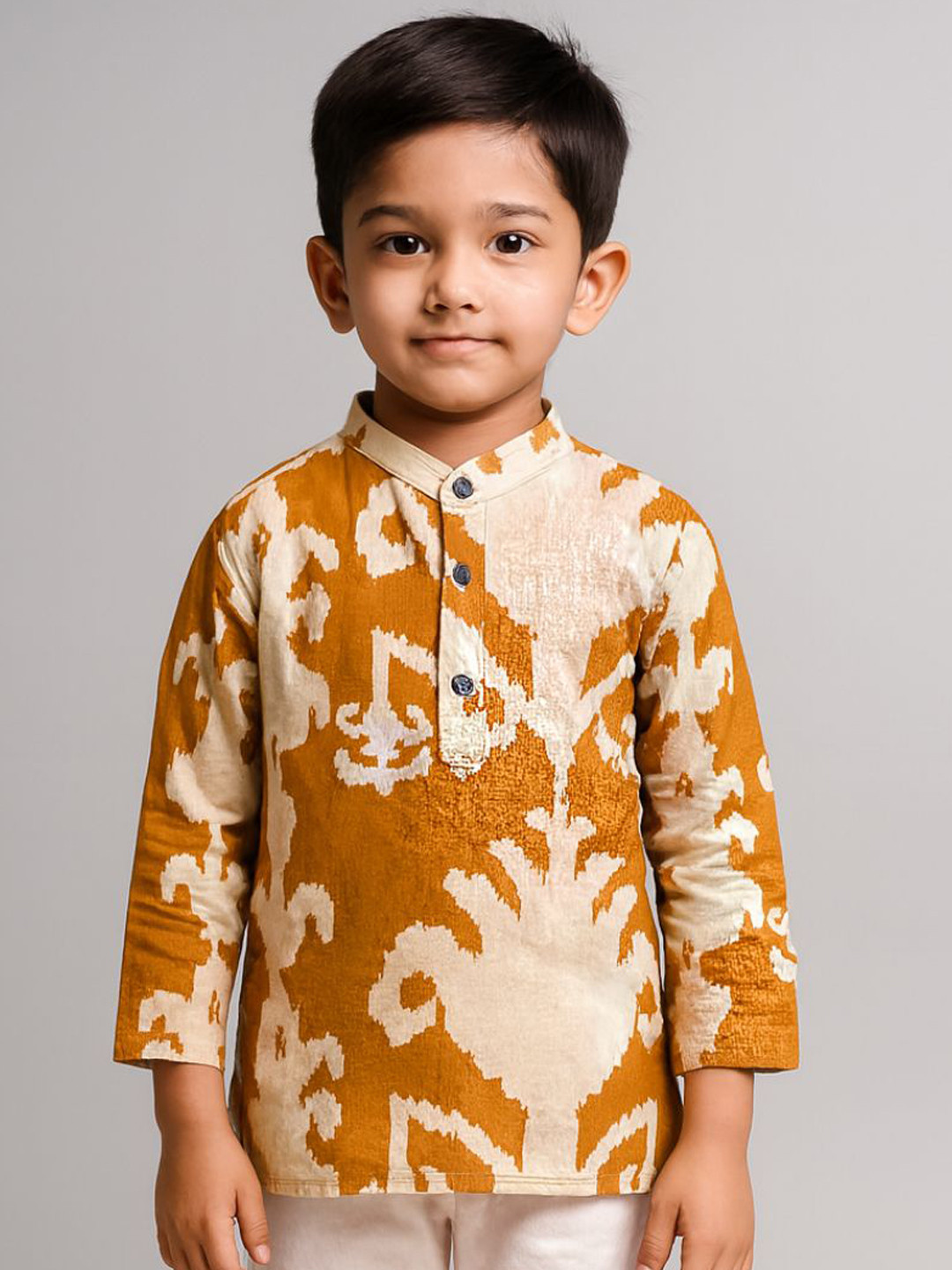 Sangria Boys Orange Cotton Printed Regular Kurta with Pyjama Set