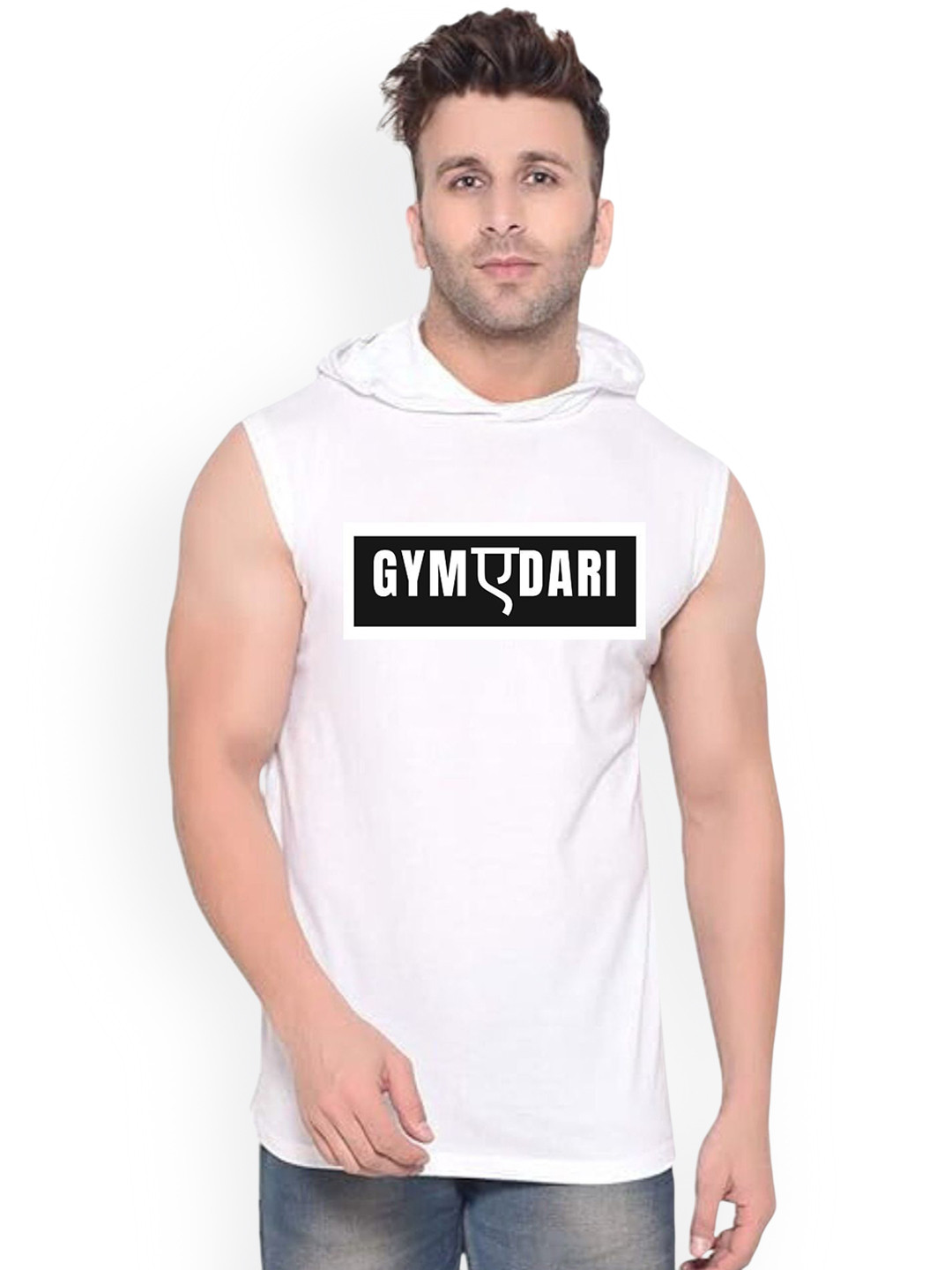 Fashnobic Gymedari Men Printed Hooded-Neck Gym Vests