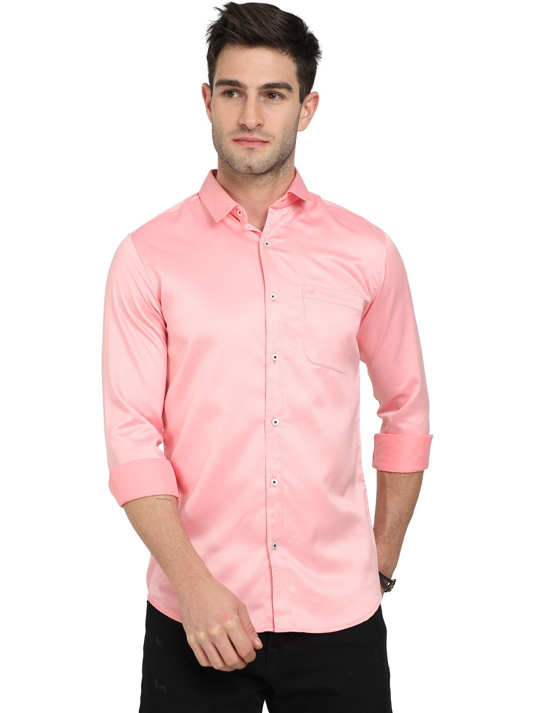 RS Fashions Men Pink Satin Slim Fit Comfort Shirts