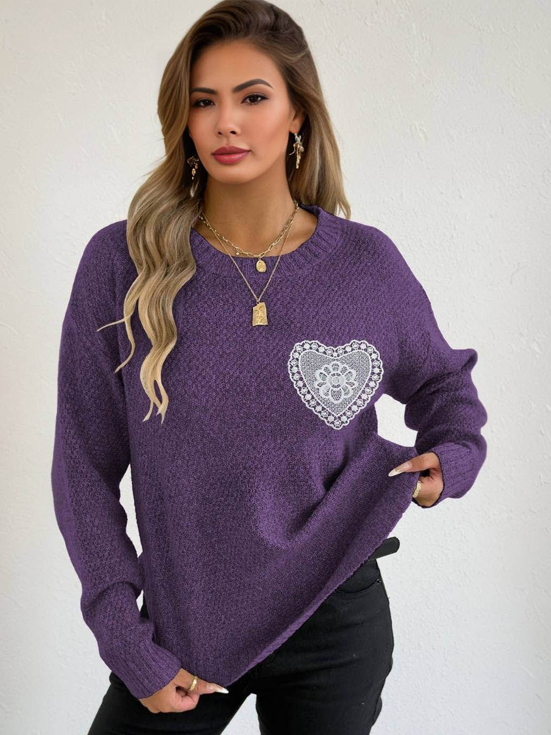 Mast & Harbour Pullover Sweater with Crochet Heart Patch
