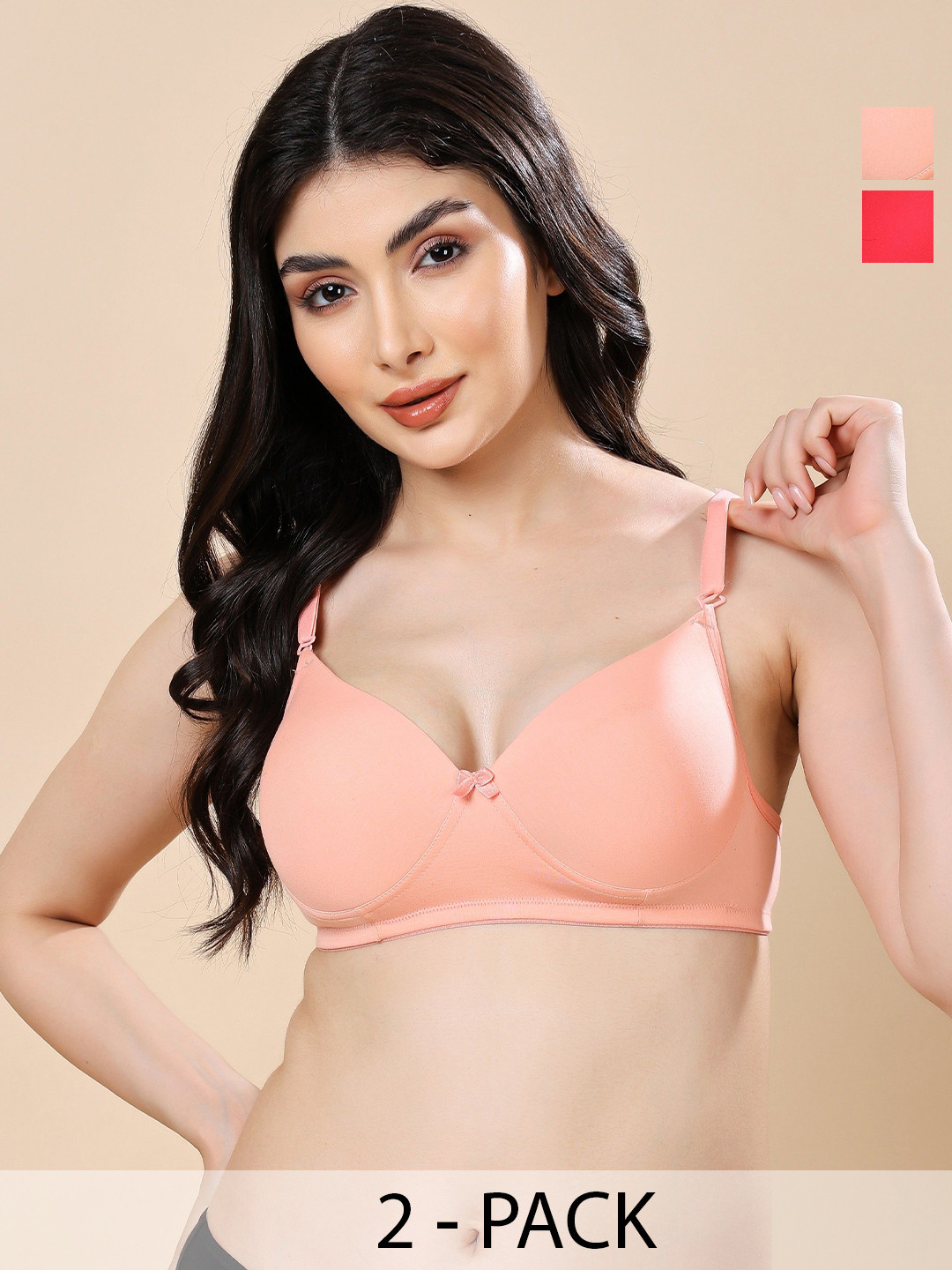 London Hills Women Pack of 2 Medium Coverage slightly Padded  Back Closure T-Shirt Bra