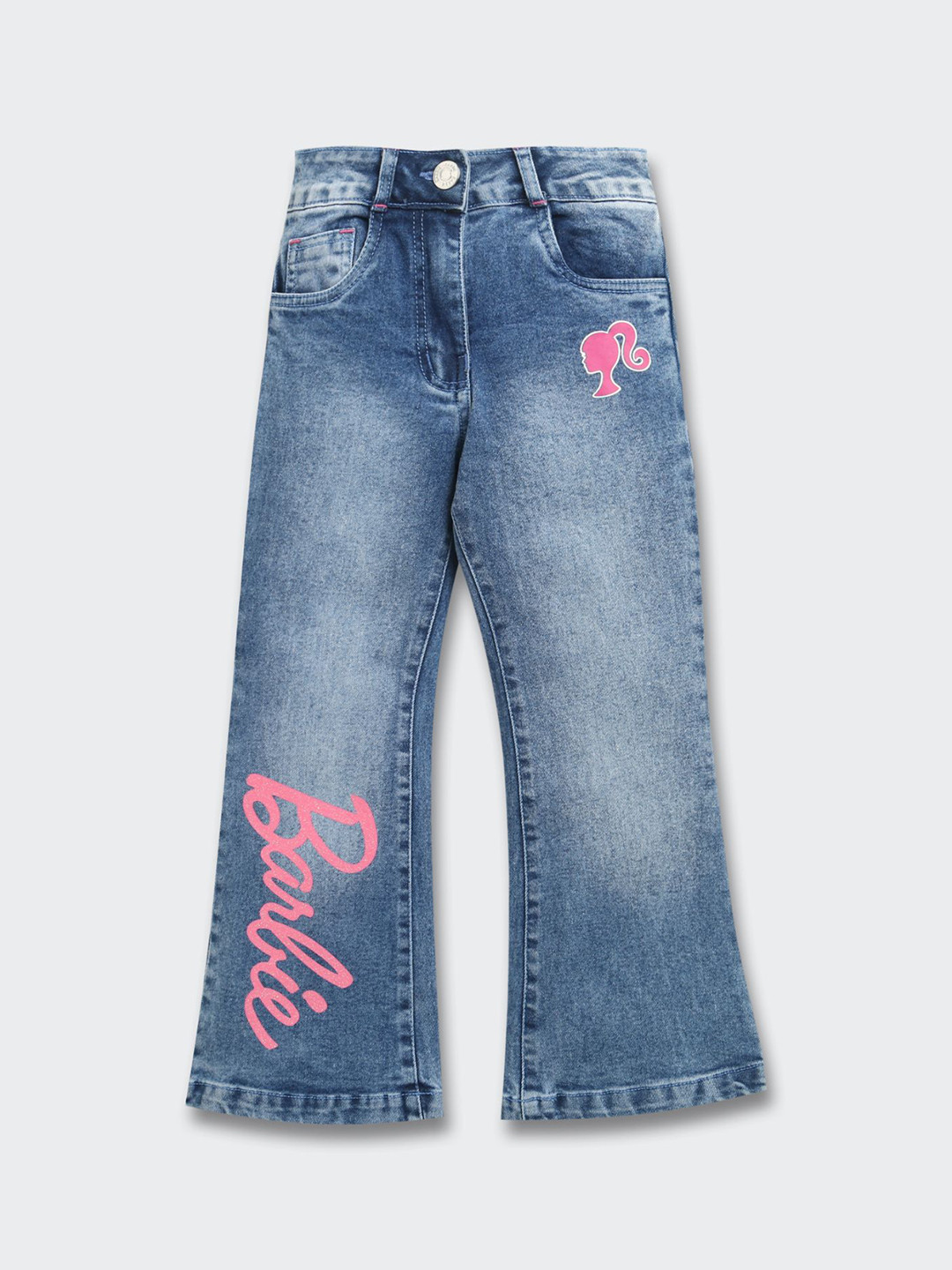 Tiny Girl Girls Flared Mid-Rise Light Fade Barbie Printed Stretchable Jeans