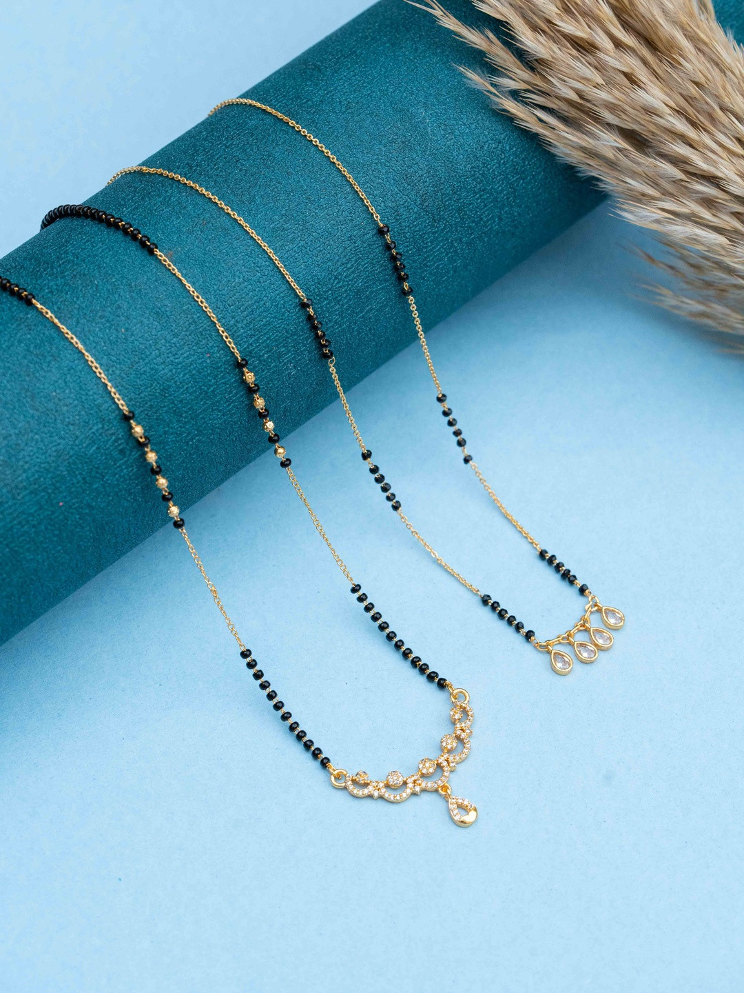 Zeraki Jewels Meher And Karishma Set Of 2 Stones Studded & Beaded Teardrop Mangalsutras