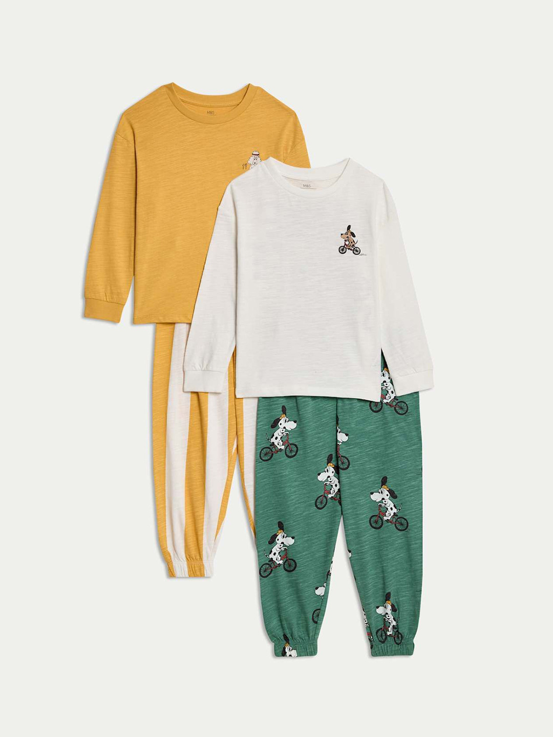 Marks & Spencer Boys Pack Of 2 Dog Graphic Printed Pure Cotton Night Suit