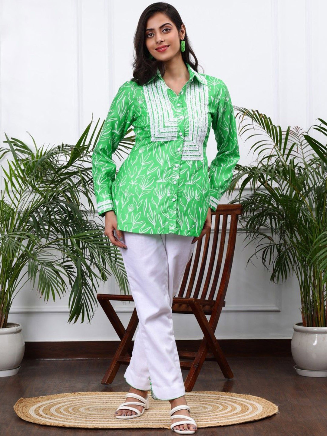 Pearls and Pastels Printed Linen Top With Trouser
