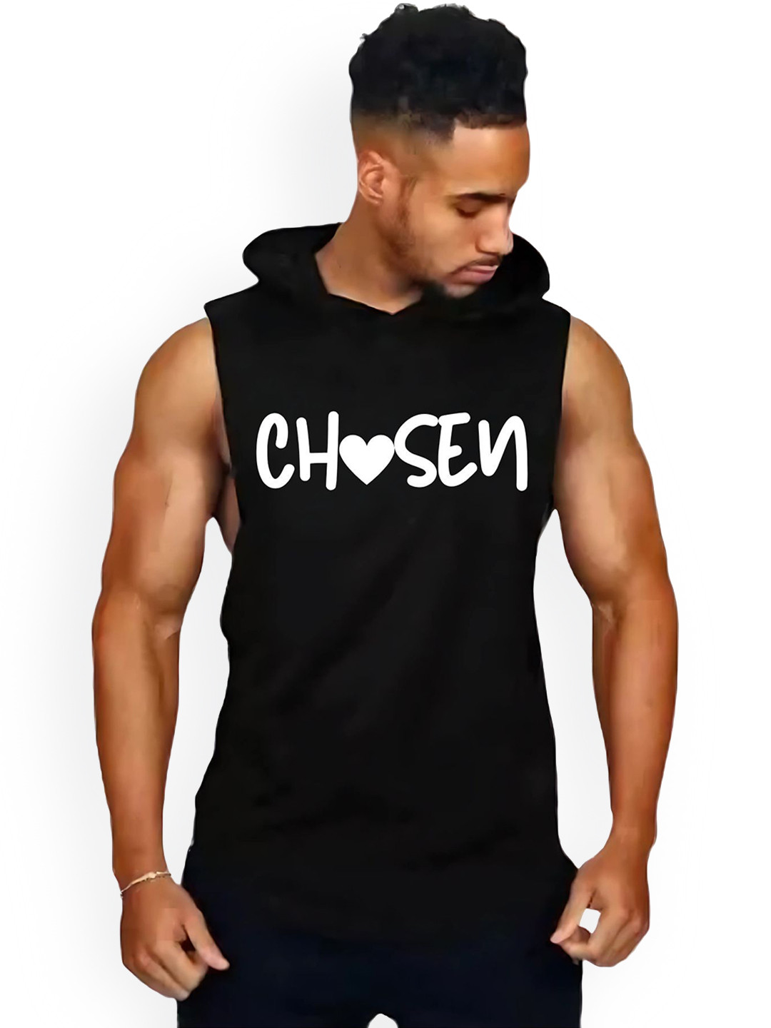 Fashnobic Men Chosen Printed Hooded Neck Gym Vest