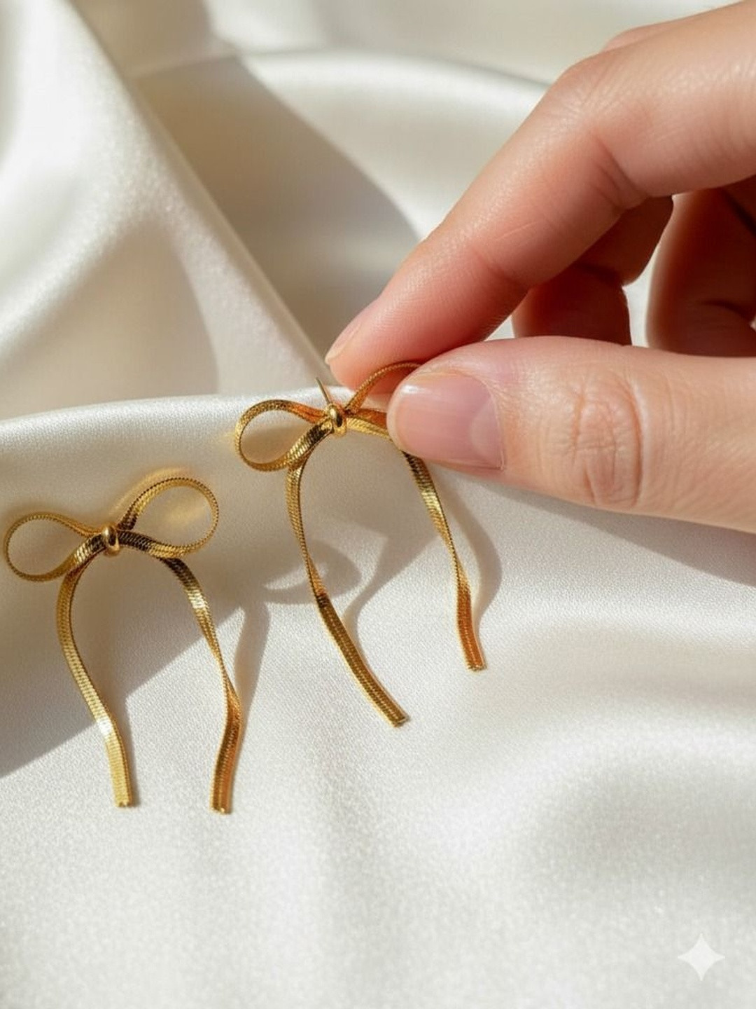 Chic Laddies Stainless Steel Gold Plated Bow Shaped Drop Earrings