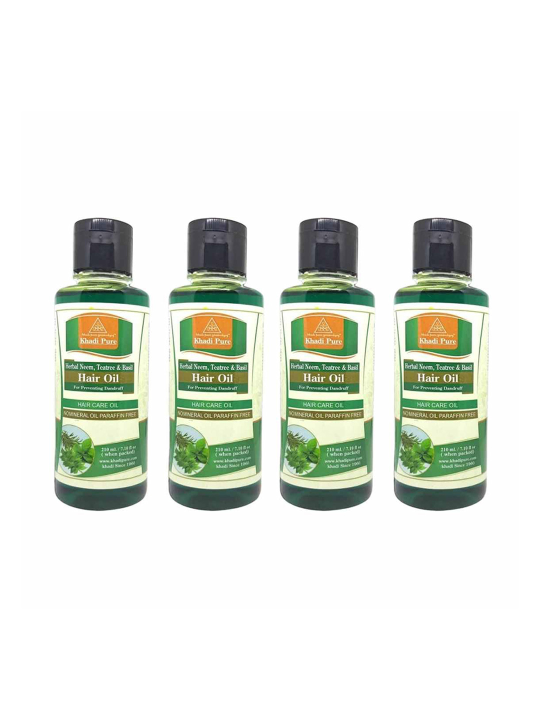 Khadi Pure Set Of 4 Herbal Neem, Tea Tree & Basil Hair Oil - 210 ml Each