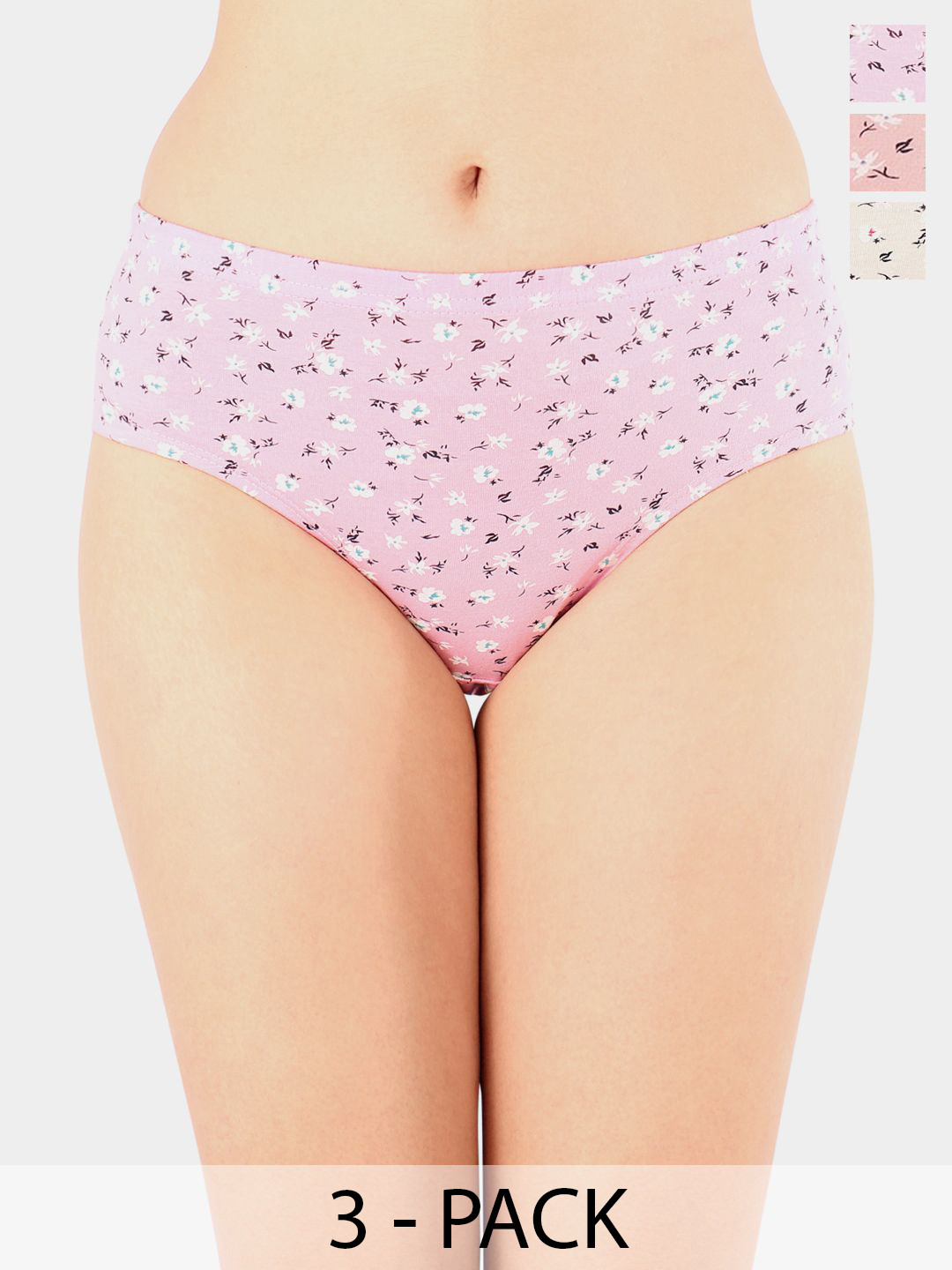 Bodycare Pack Of 3 Premium Assorted Floral-Printed Cotton Mid-Rise Basic Briefs - 5431