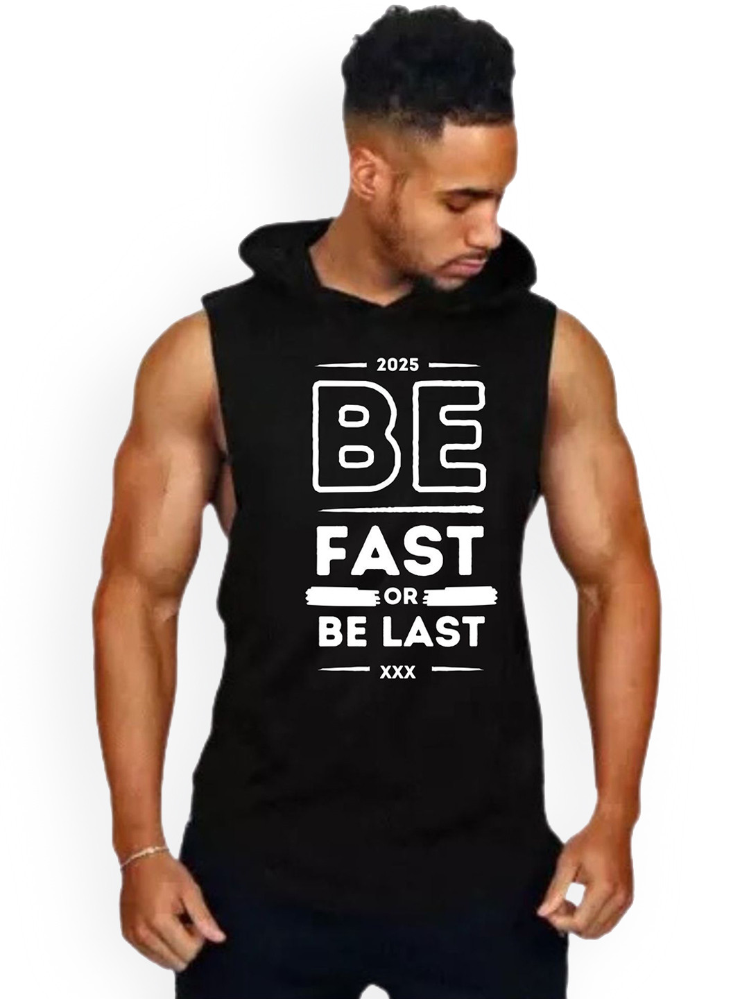 Fashnobic Men Be Fast Printed Hooded Neck Gym Vest