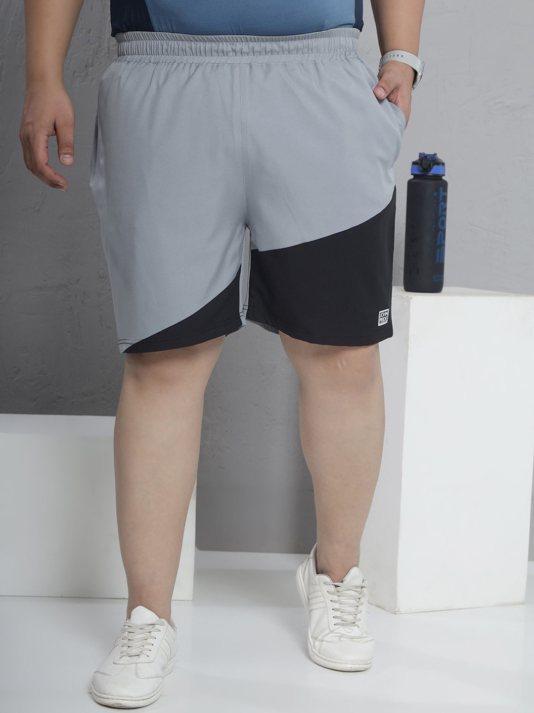 John Pride Men Plus Size Colourblocked Mid-Rise Training or Gym Shorts