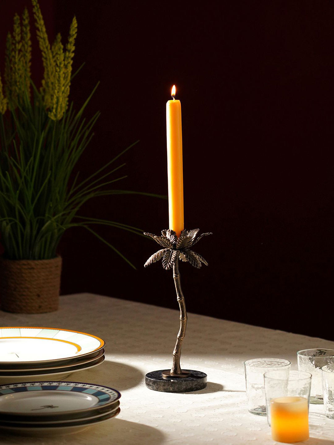 Pure Home and Living Brown Palm Tree Candle Holder