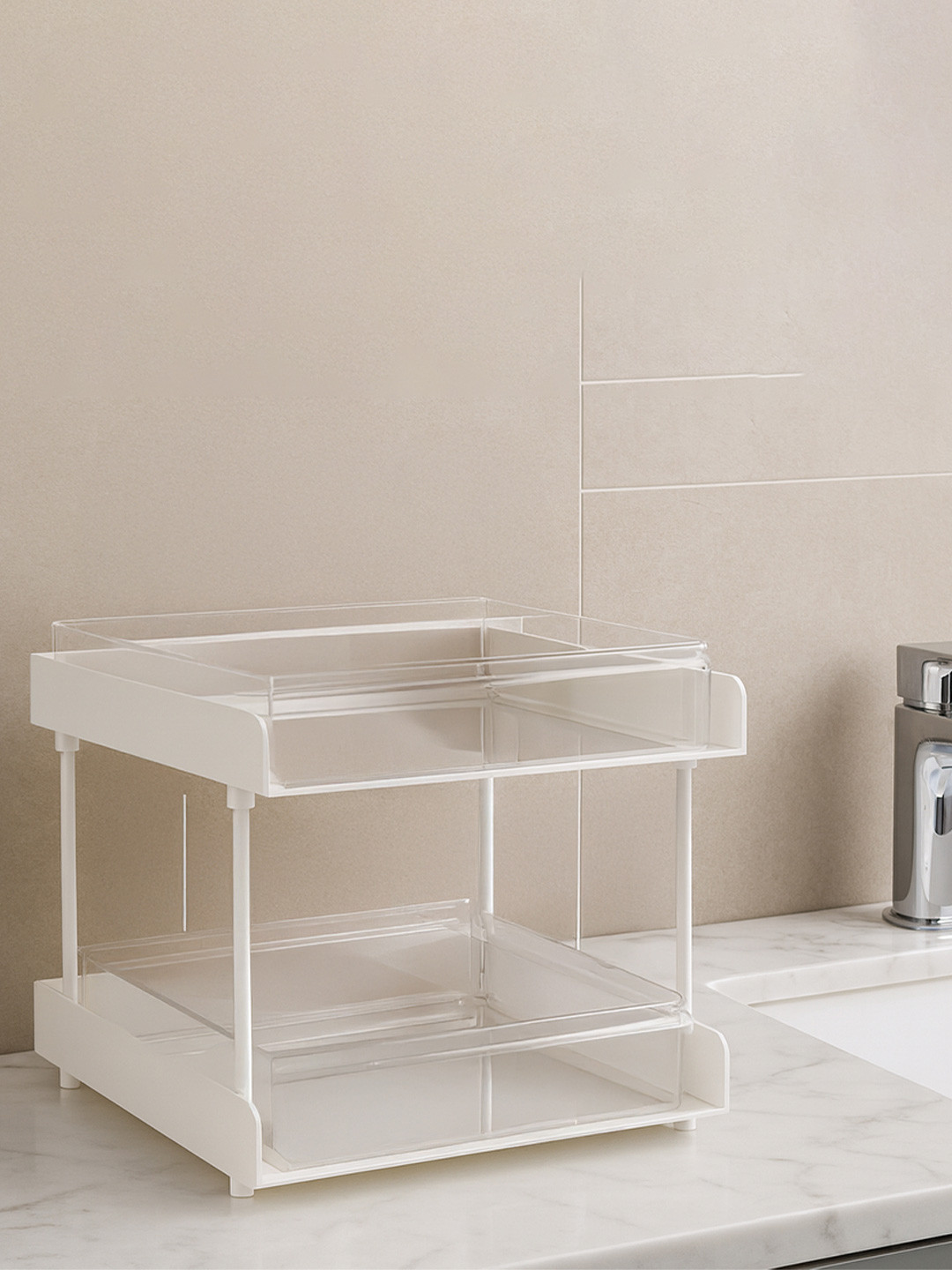 Myntra Elegant Homes White 2 Layer Clear Sliding Multi-Utility Organiser
