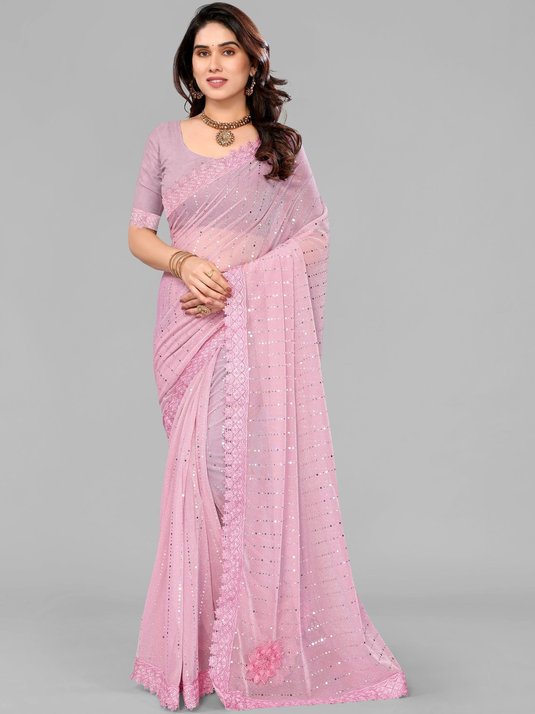 A.K. FABRICS Women Embellished Sequinned Heavy Work Saree