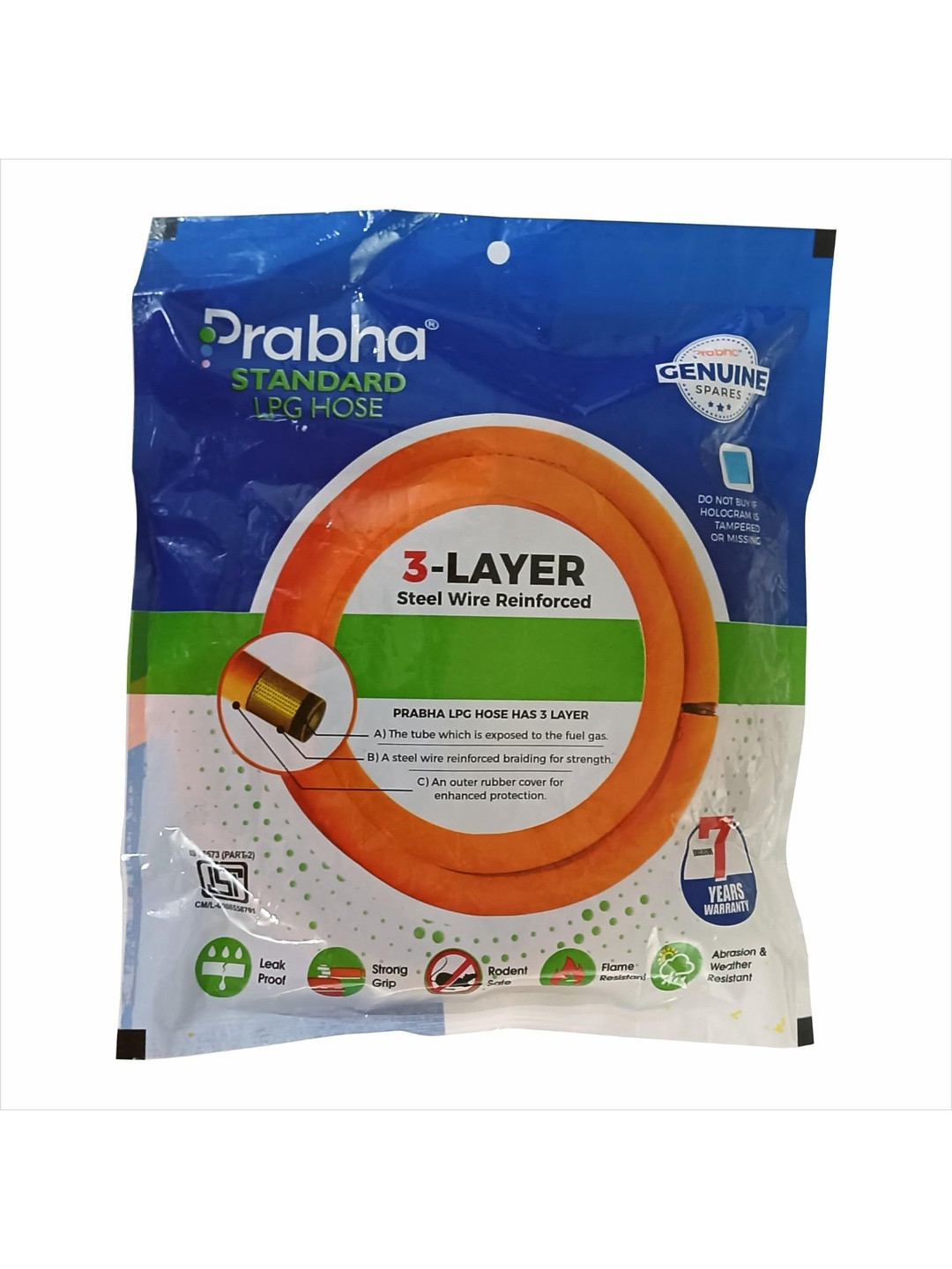 Prabha 1.5 Meter Rubber Flame Resistant Hose Pipe