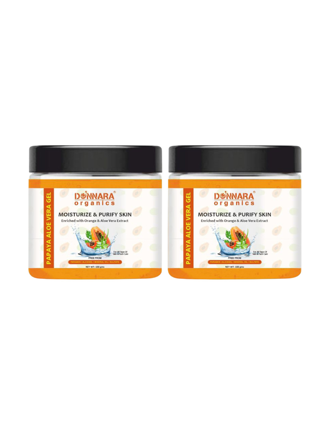 Donnara Organics Set Of 2 Papaya Aloe Vera Skin Care Gel - 100 g Each