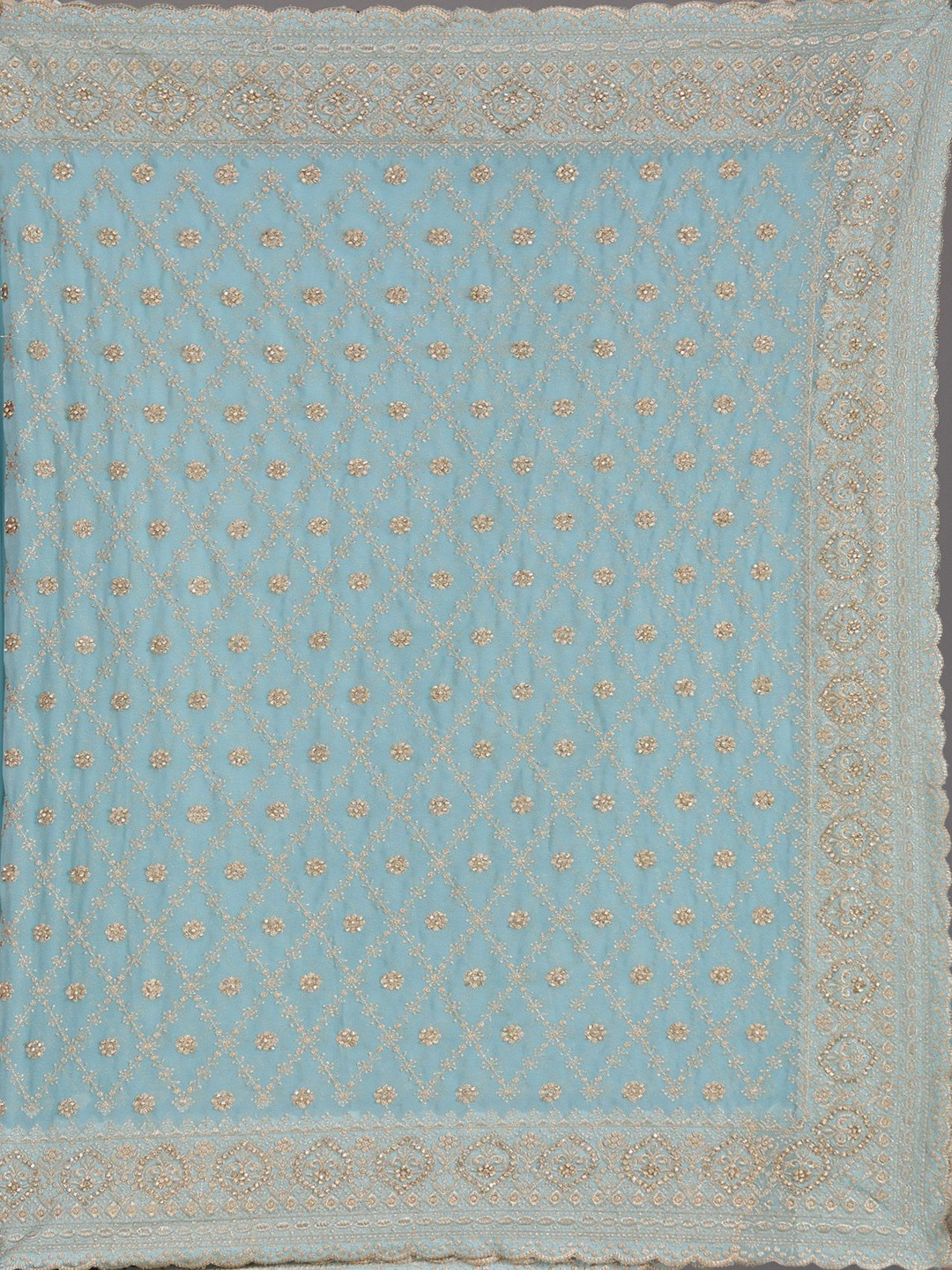 Koskii Sky Blue Zari Work Gold Georgette Saree