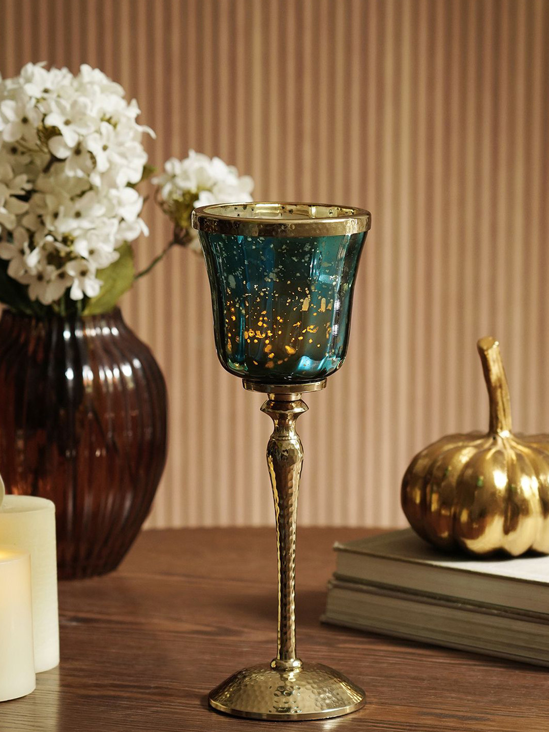 Pure Home and Living Green & Gold-Toned Glass Votive Candle Holder