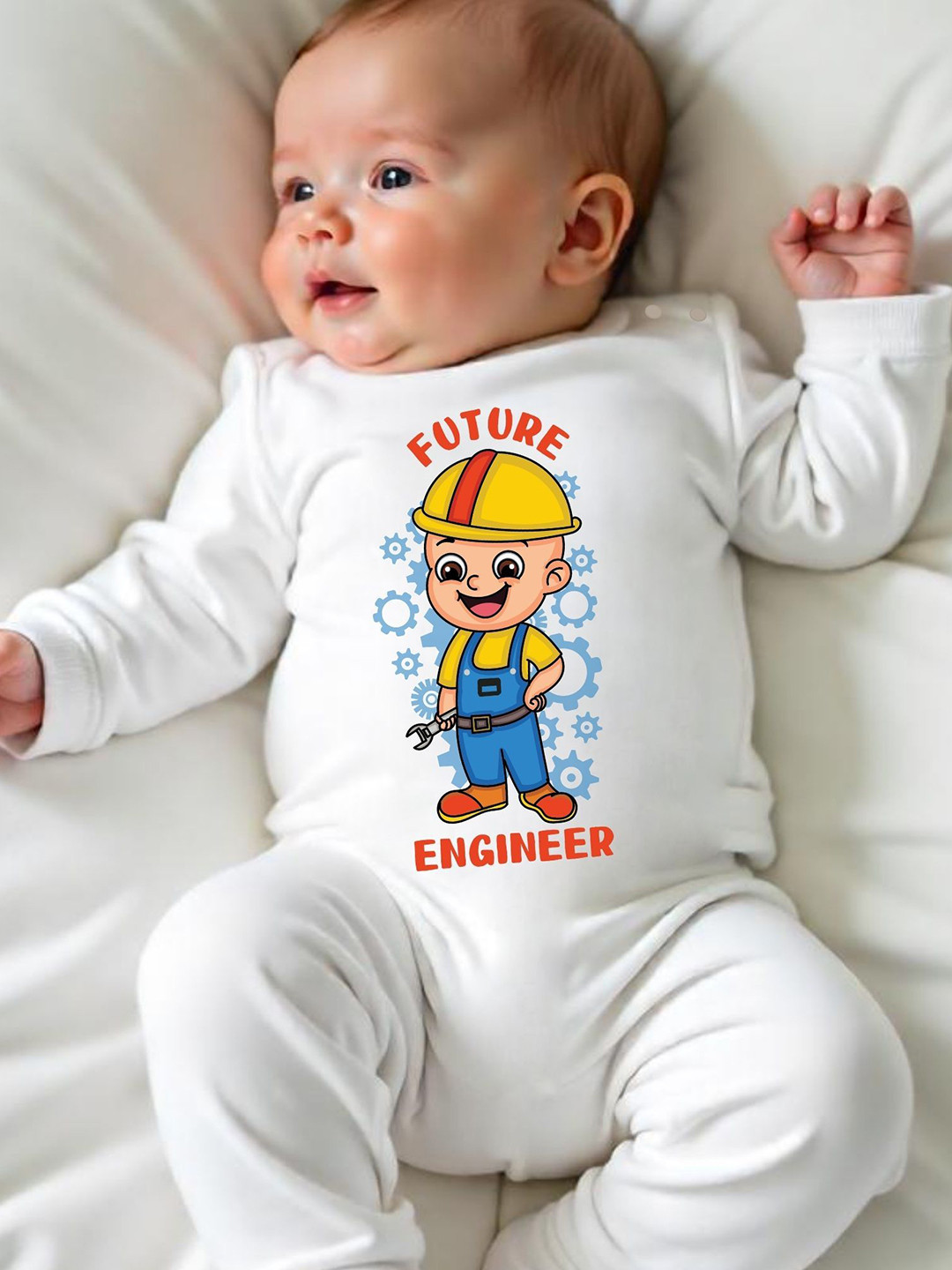 KNITROOT Kids Future Engineer Theme Printed Cotton Round Neck Rompers