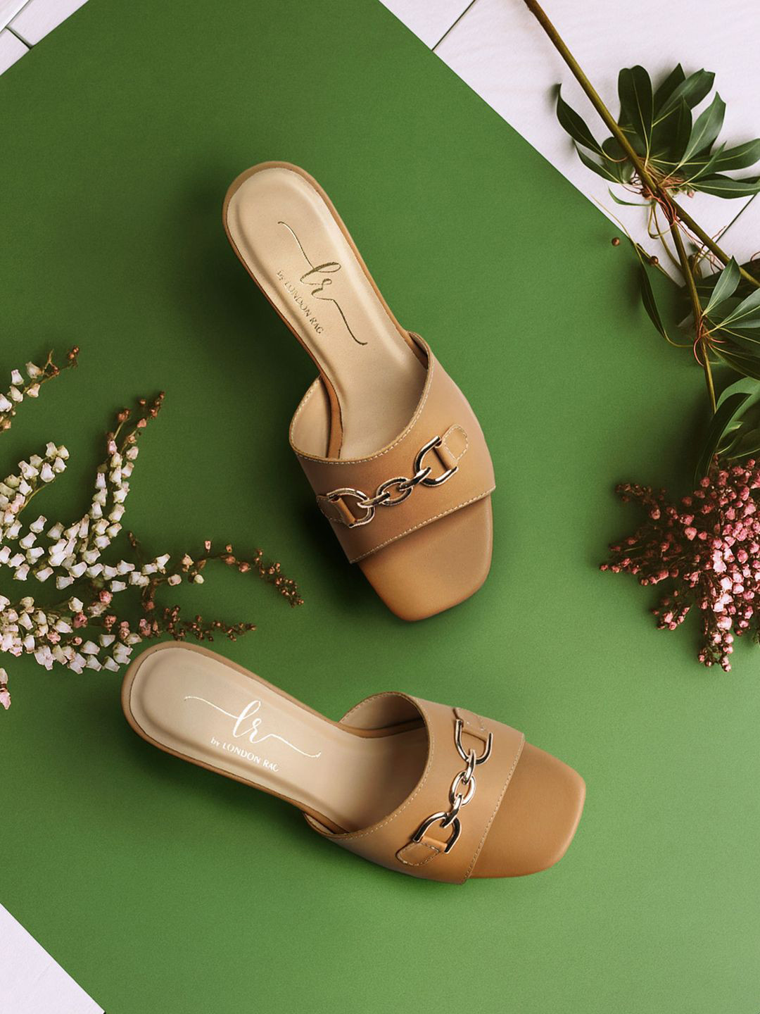 London Rag Women Open Toe Kitten Mules with Buckle