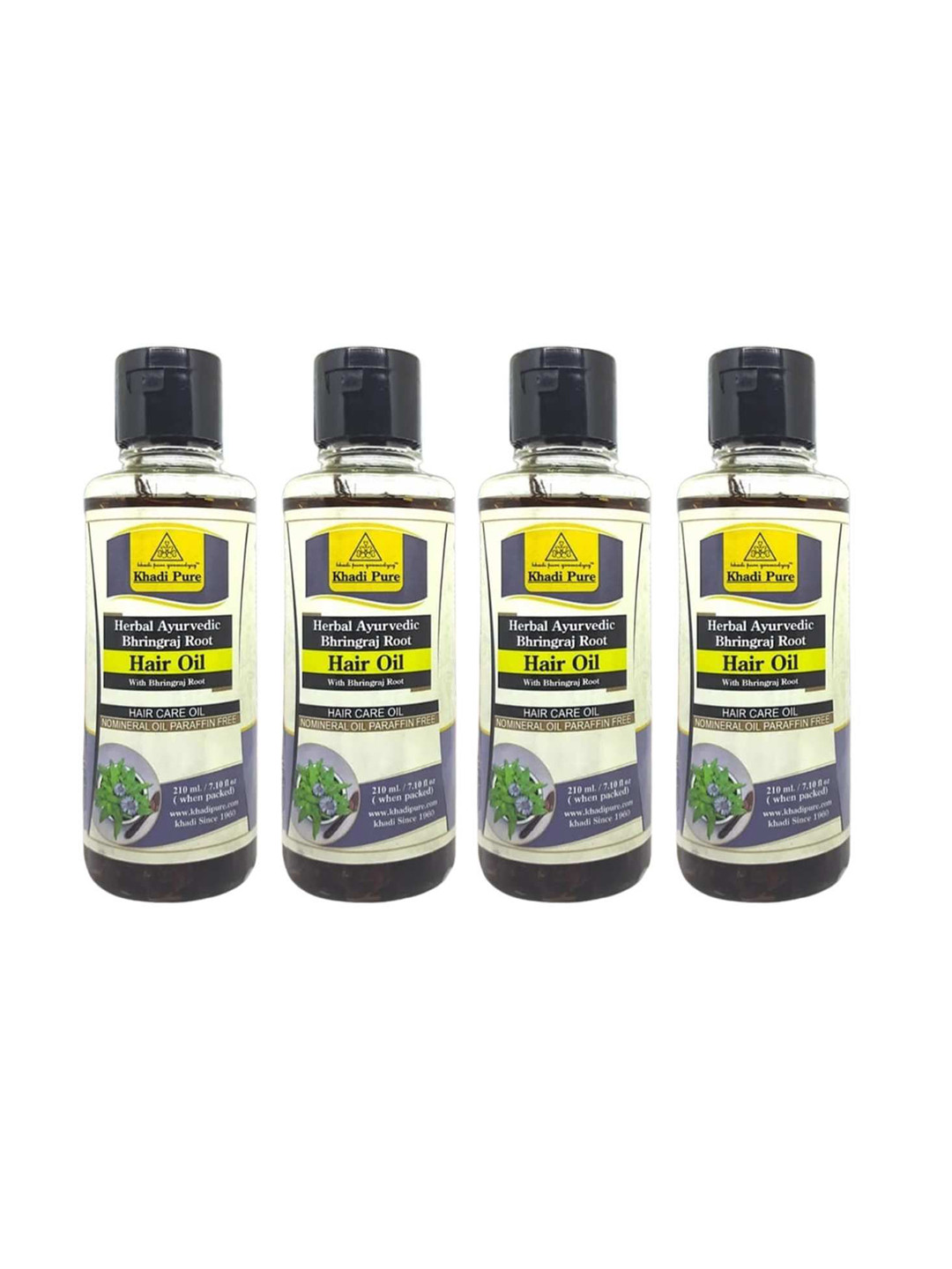 Khadi Pure Set Of 4 Herbal Ayurvedic Bhringraj Root Hair Oil - 210 ml Each