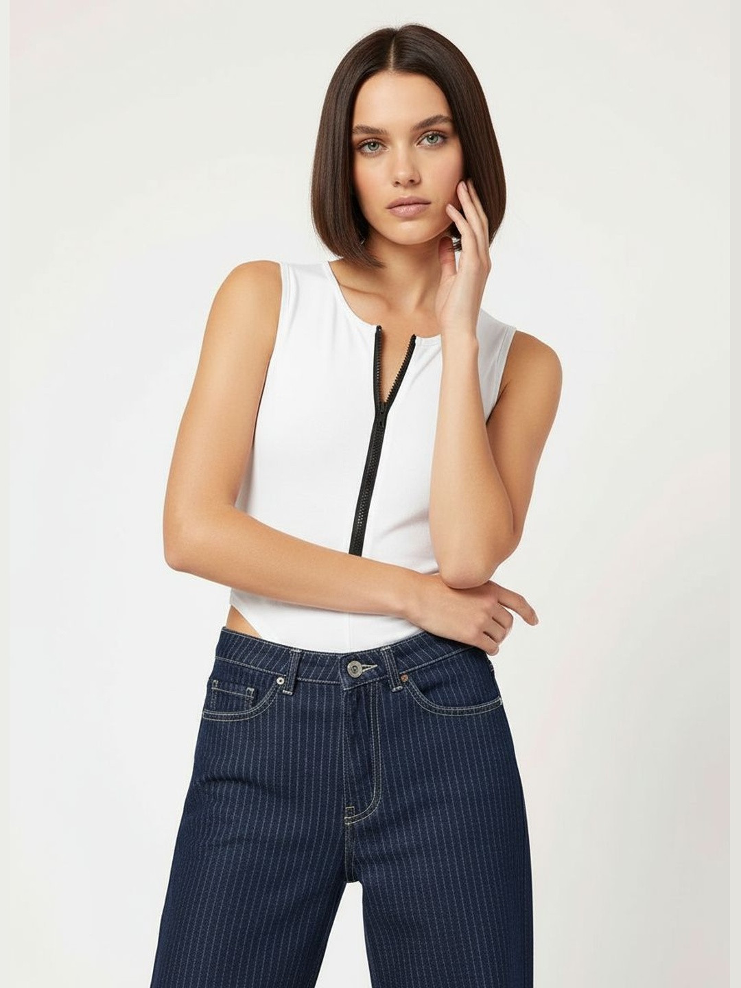 DressBerry Snowy Sleek Ribbed Bodysuit