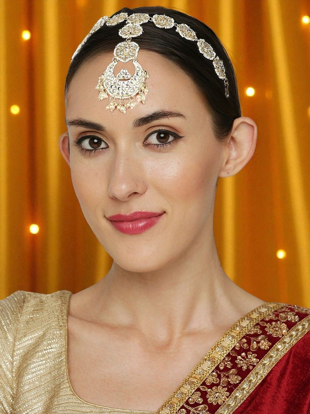 OOMPH Kundan Studded & Pearls Beaded Bridal Sheeshphool