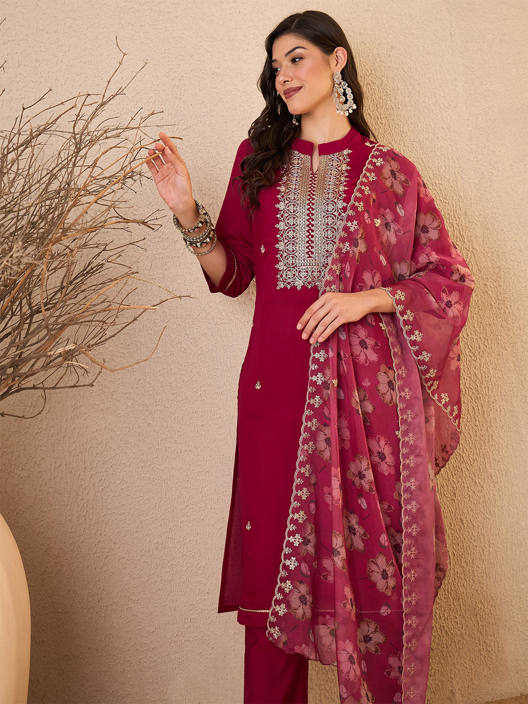 Royal Export Women Ethnic Motifs Embroidered Sequinned Kurta Trousers & Dupatta Kurta Sets