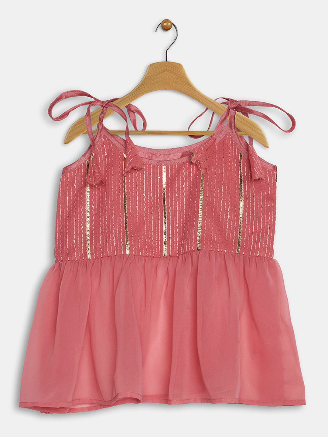 studio rasa Girls Embroidered Tie-Up Neck Peplum Tops