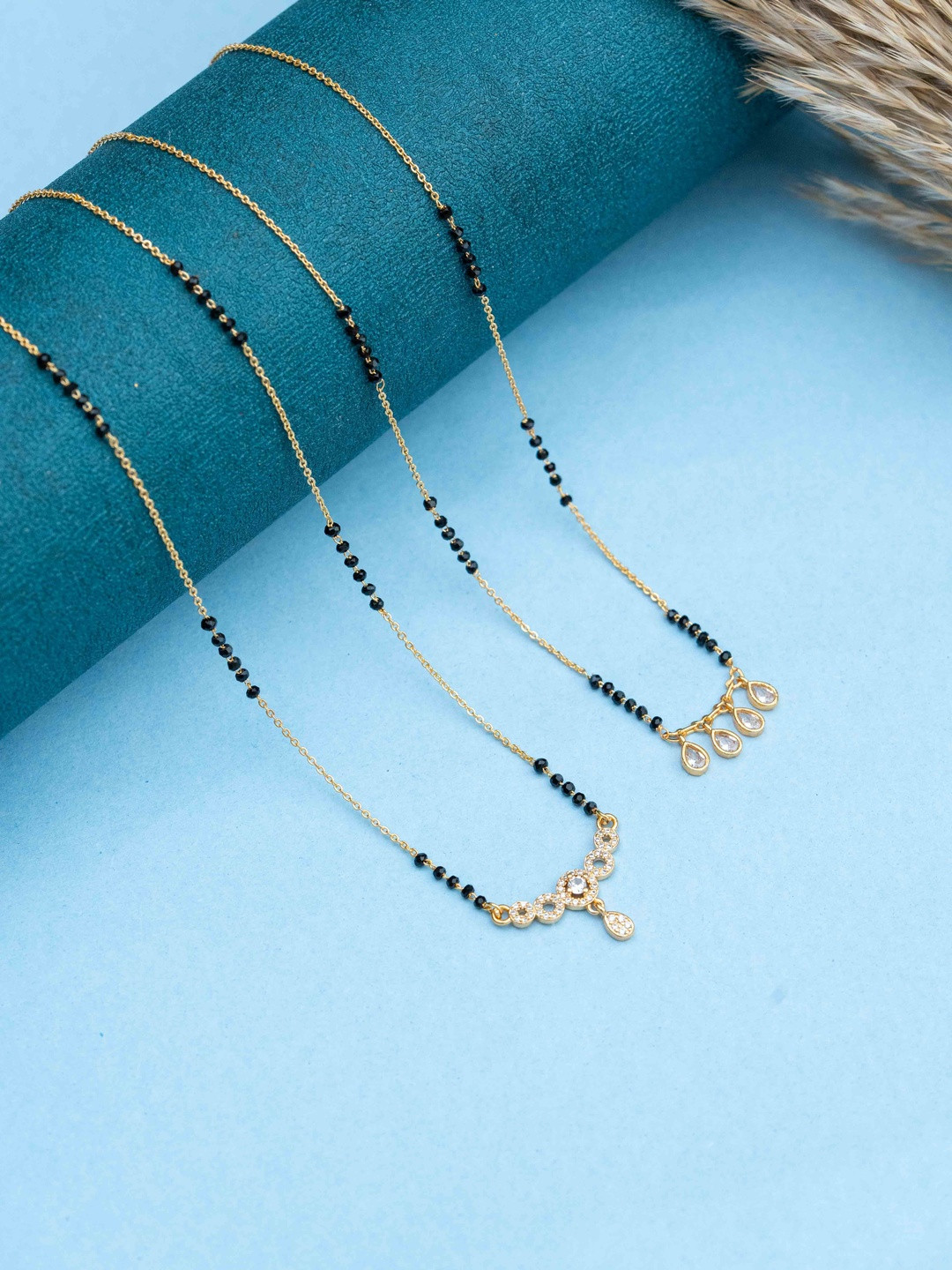 Zeraki Jewels Meher And Rihanna Set Of 2 Stones Studded & Beaded Teardrop Mangalsutras