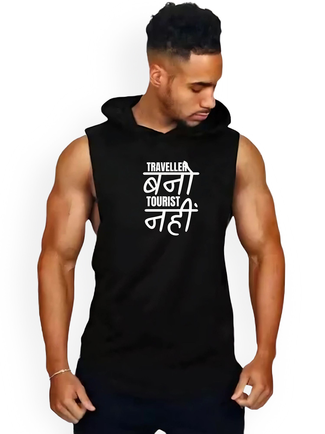 Fashnobic Men Traveller Bano Printed Hooded Neck Gym Vest FB/103_Print-183_gym_vest
