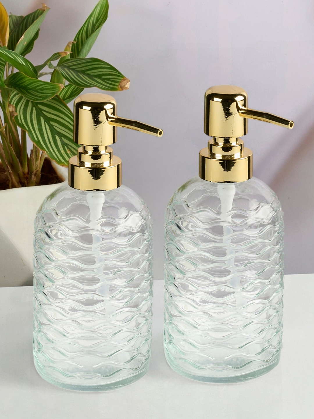 Kookee Transperant & Gold-Toned 2 Pieces Glass Soap Dispensers