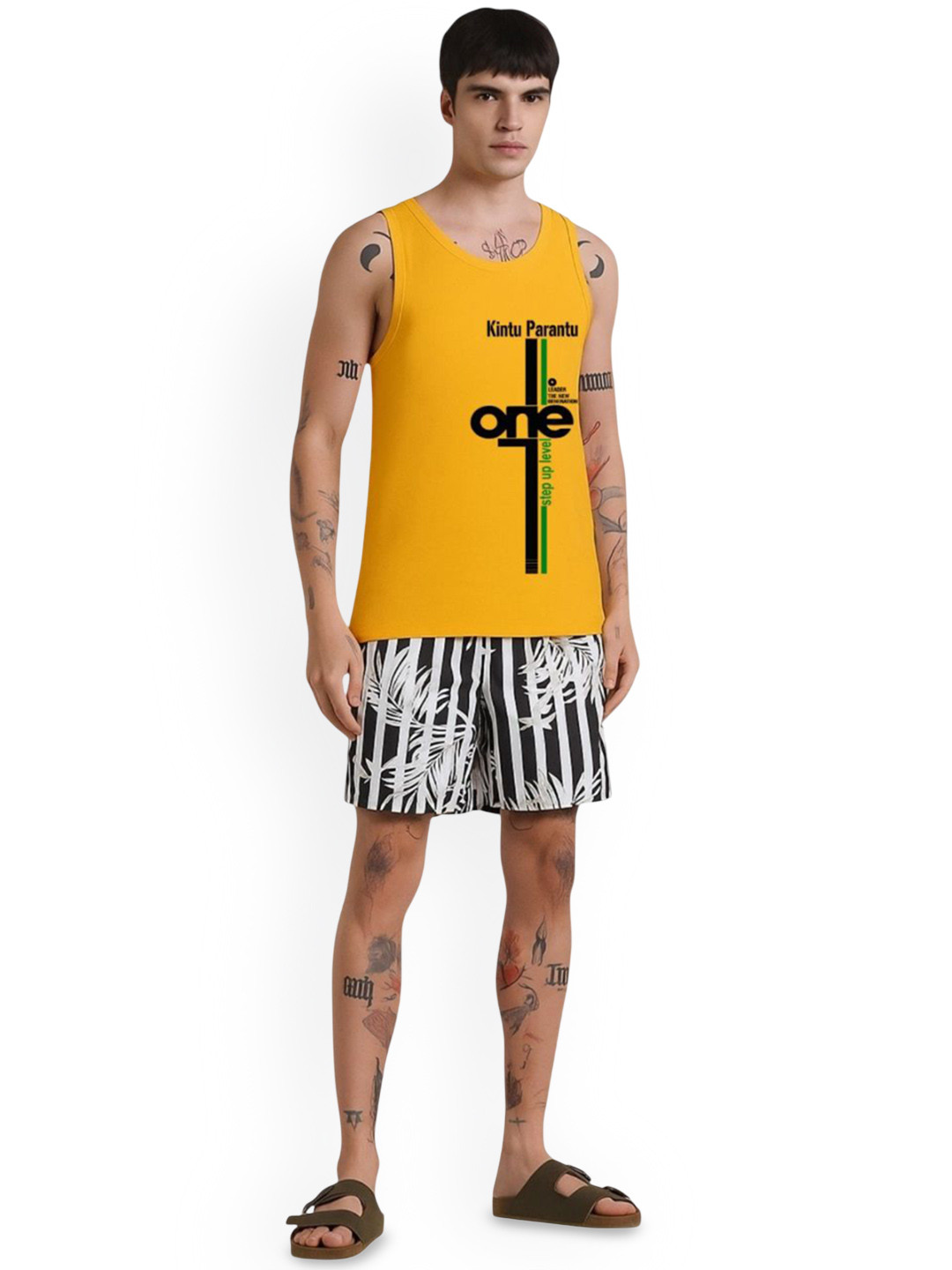 Parona Printed Gym Vest M--Vest-5-Mustard-S
