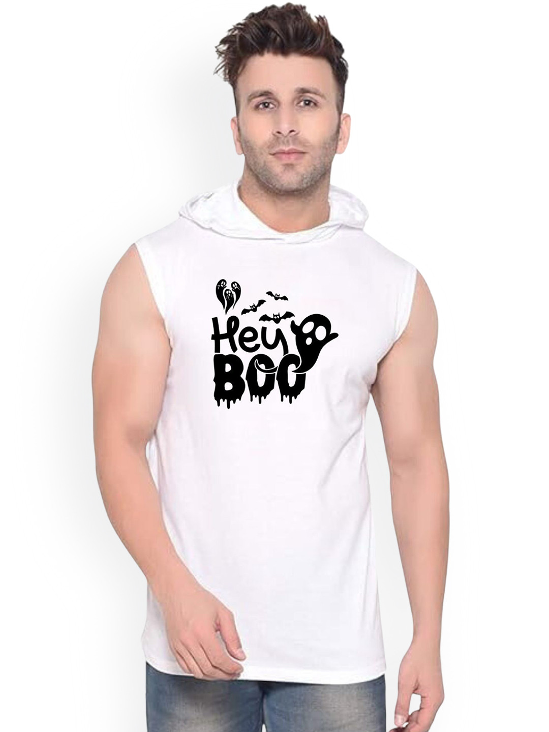 Fashnobic Men hey boooo Printed Hooded Neck Gym Vests