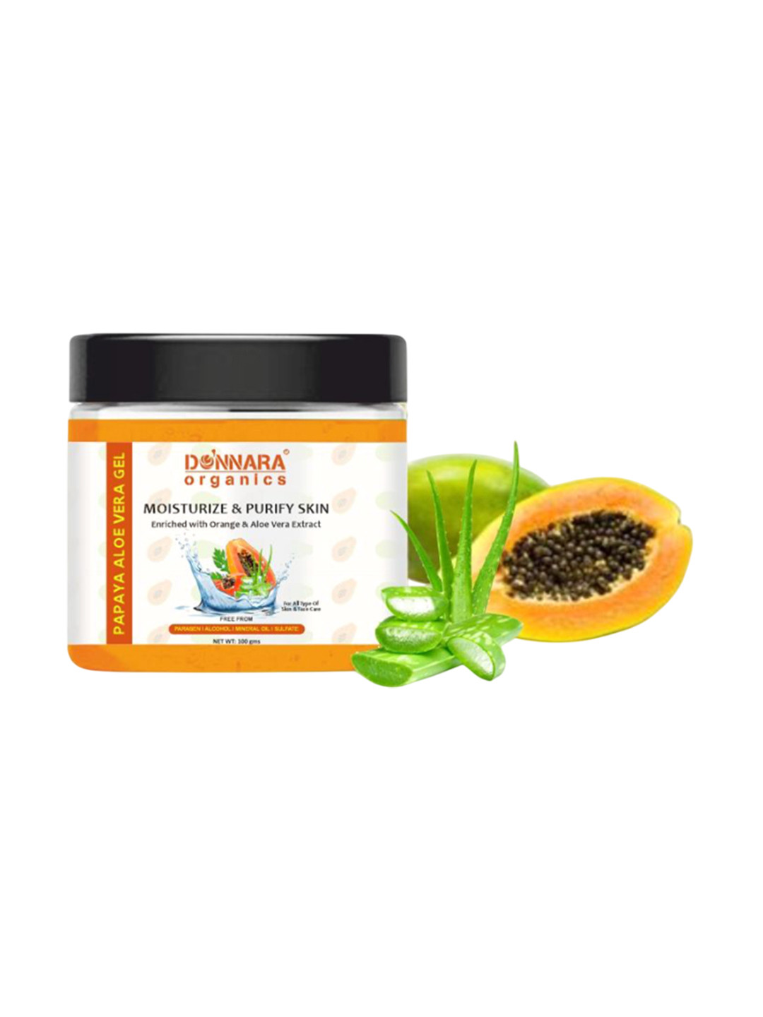 Donnara Organics Set Of 3 Papaya Aloe Vera Skin Care Gel - 100 g Each