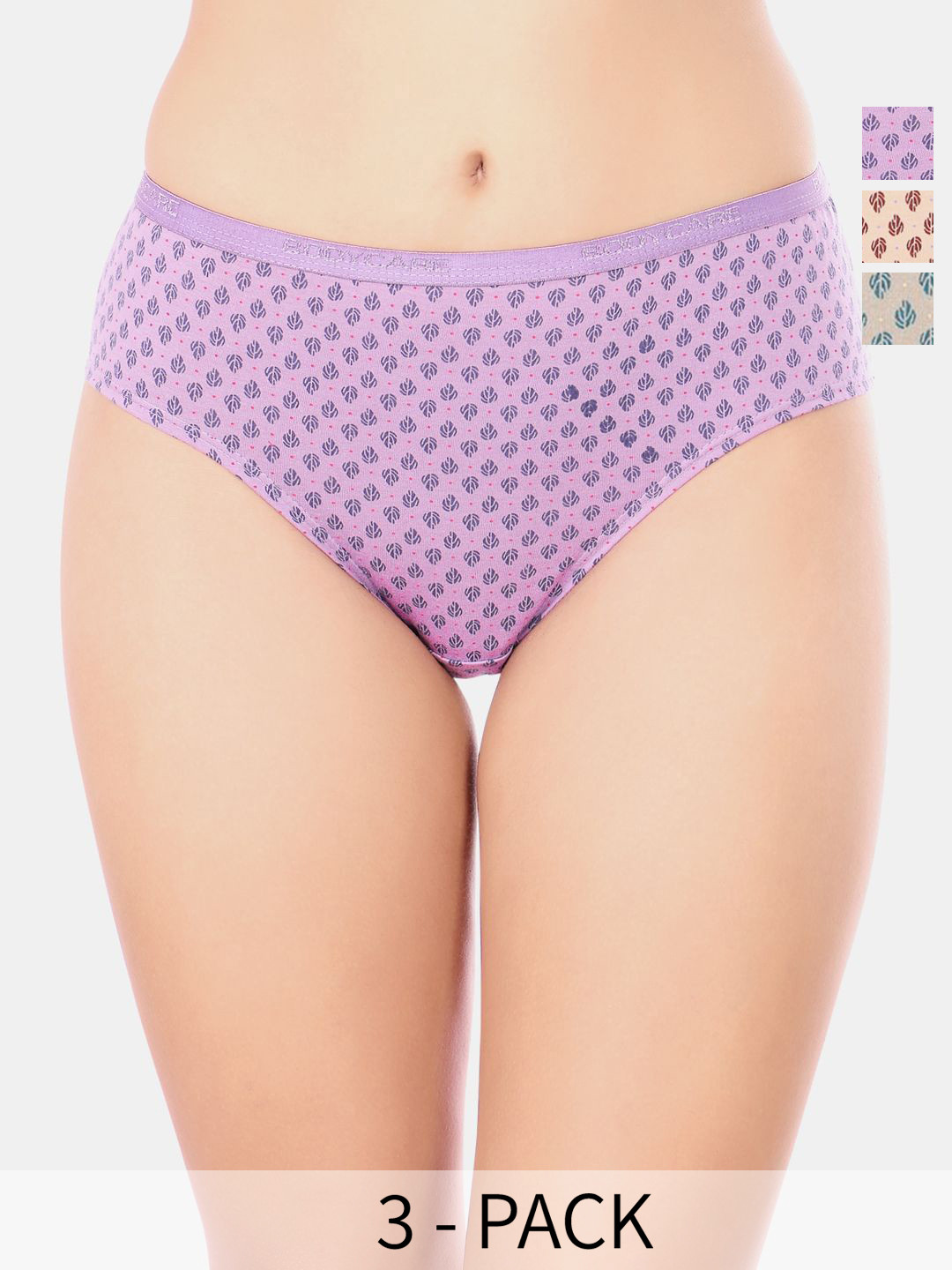 Bodycare Pack Of 3 Premium Assorted Self-Designed Cotton Mid-Rise Basic Briefs - 5223