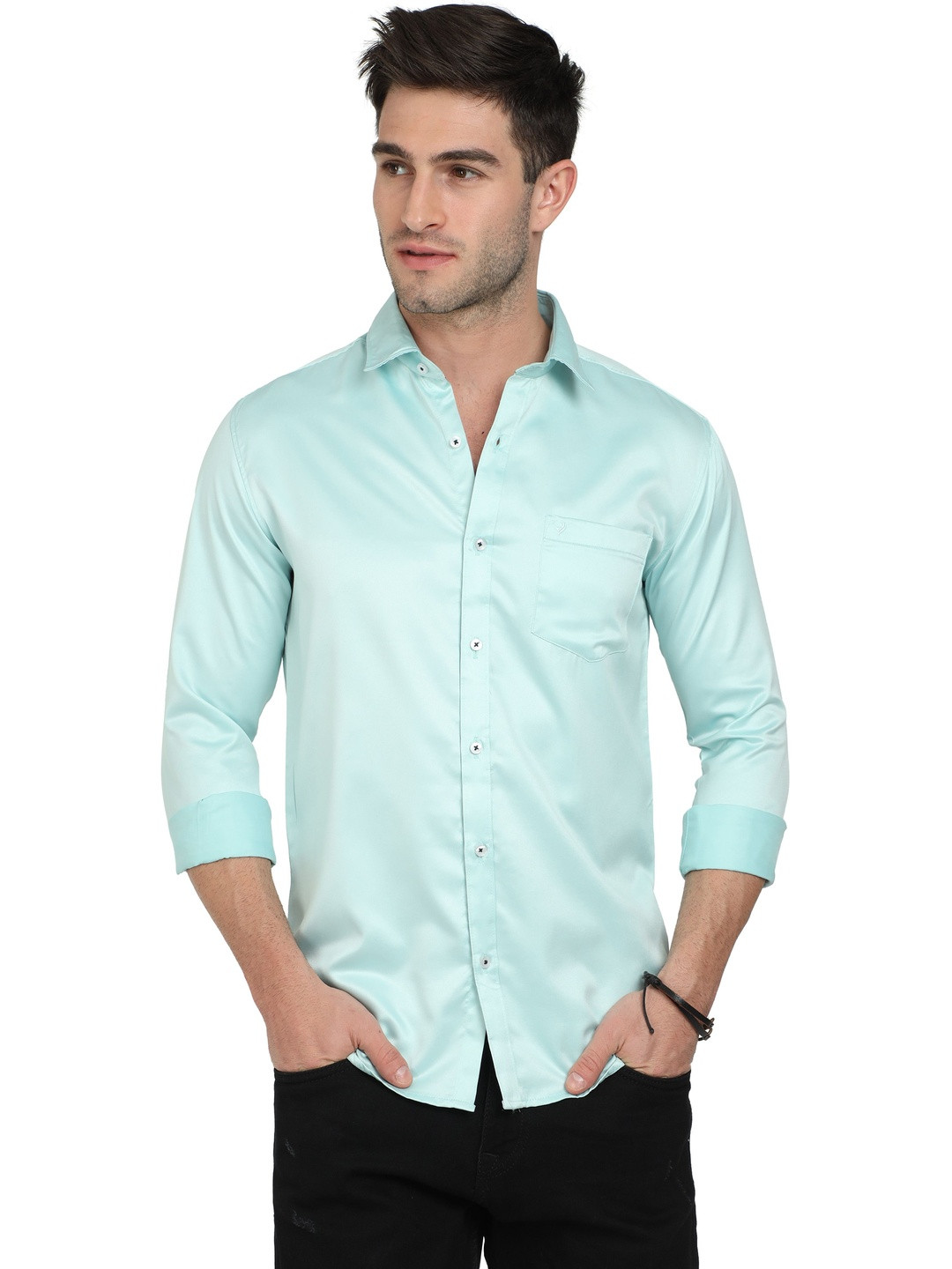 RS Fashions Comfort Spread Collar Slim Fit Satin Casual Shirt