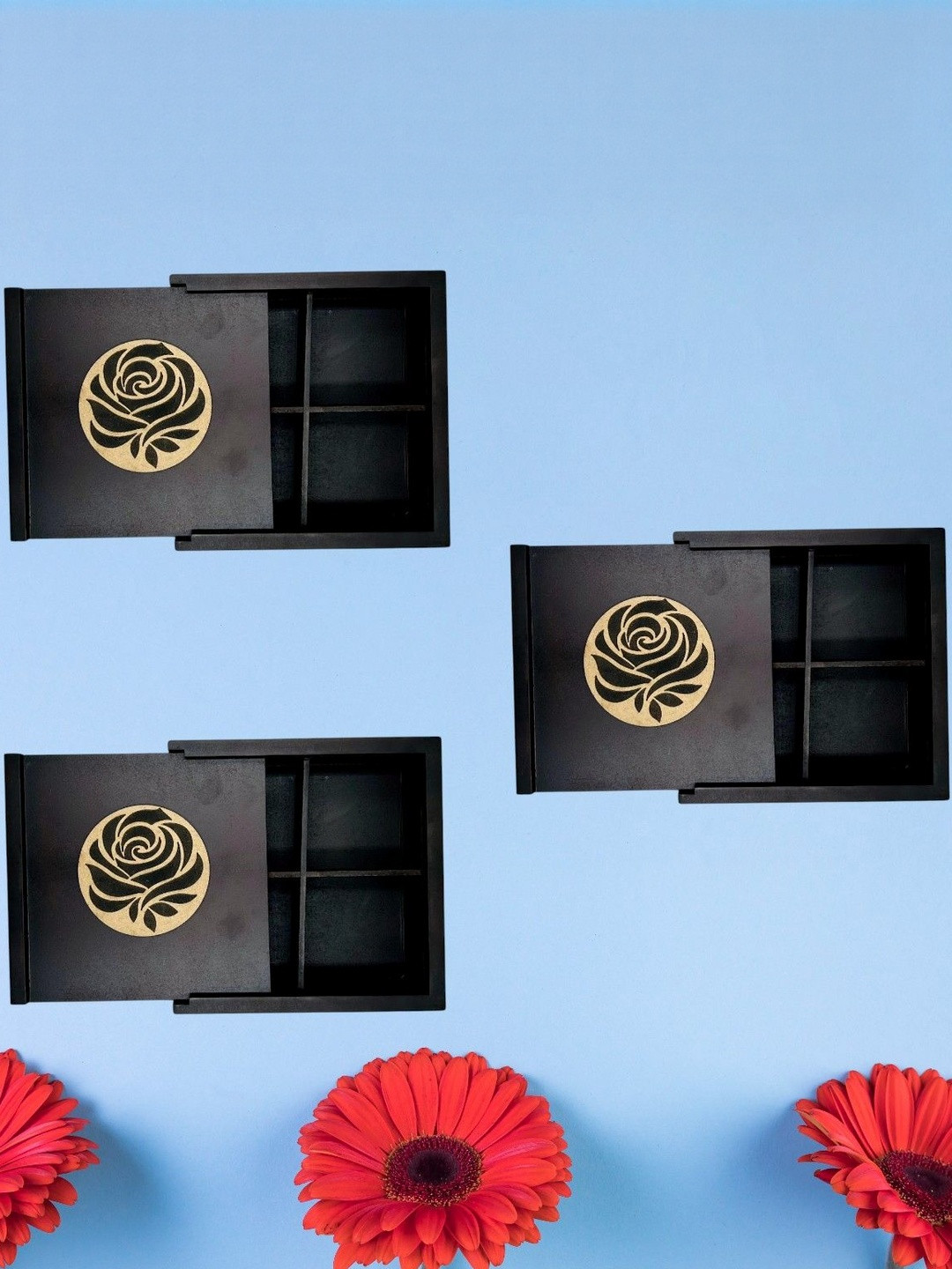 Angira handicrafts Set Of 3 Wood Handcrafted Square Dry Fruit Box