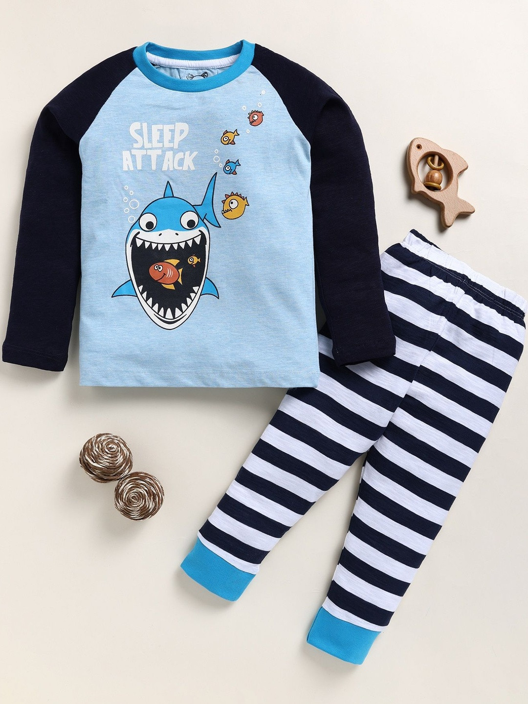 YK Boys Full Sleeves Shark Print Night Suit