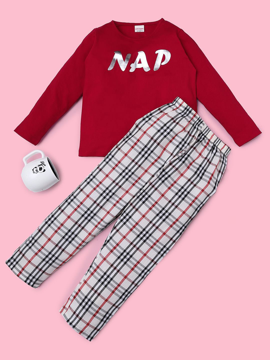 RAINE AND JAINE Girls Checked Top & Pyjama Night Suits