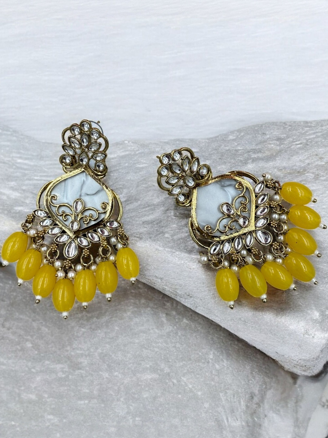 JUHI COLLECTION Women Gold Plated Artificial Beads And Kundan Drop Earrings