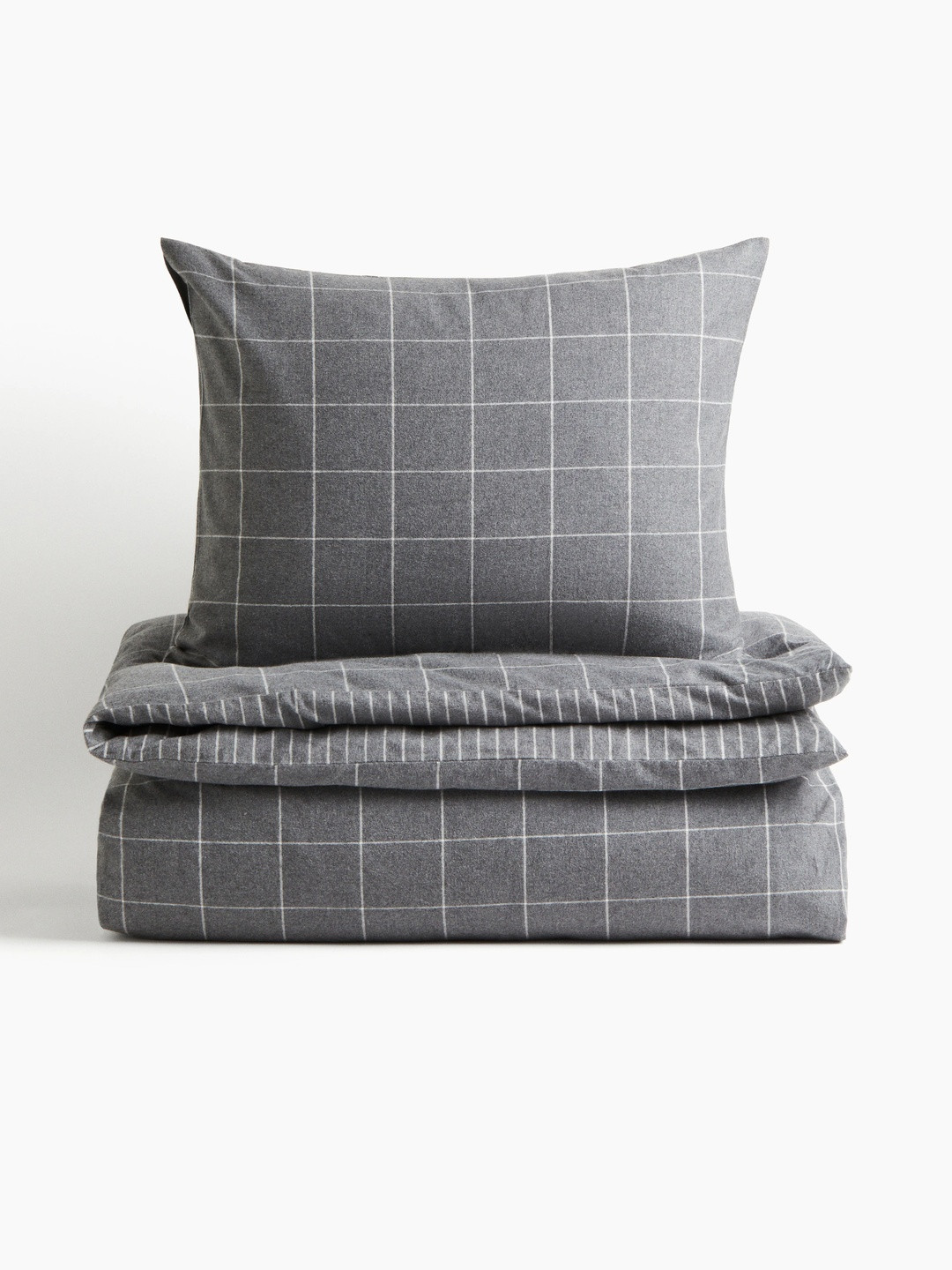 H&M Grey And White Pure Cotton Flannel Single Duvet Cover Set