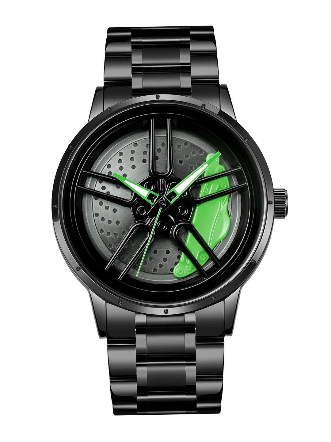 HDFCREATION Men Patterned Bracelet Style Straps Analogue Watch Spinner_4_Khado__Green
